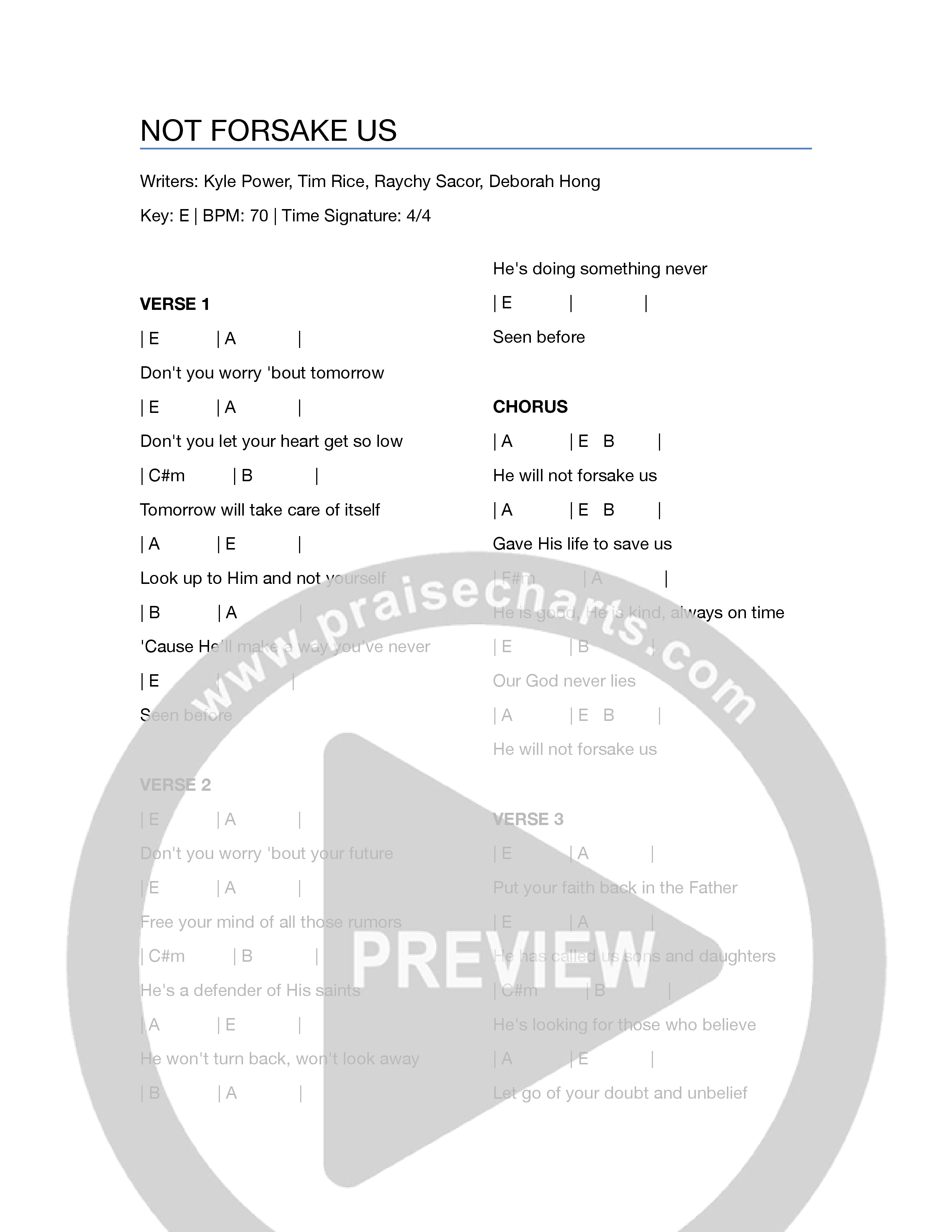 Not Forsake Us Chord Chart (North Palm Worship / Deborah Hong)