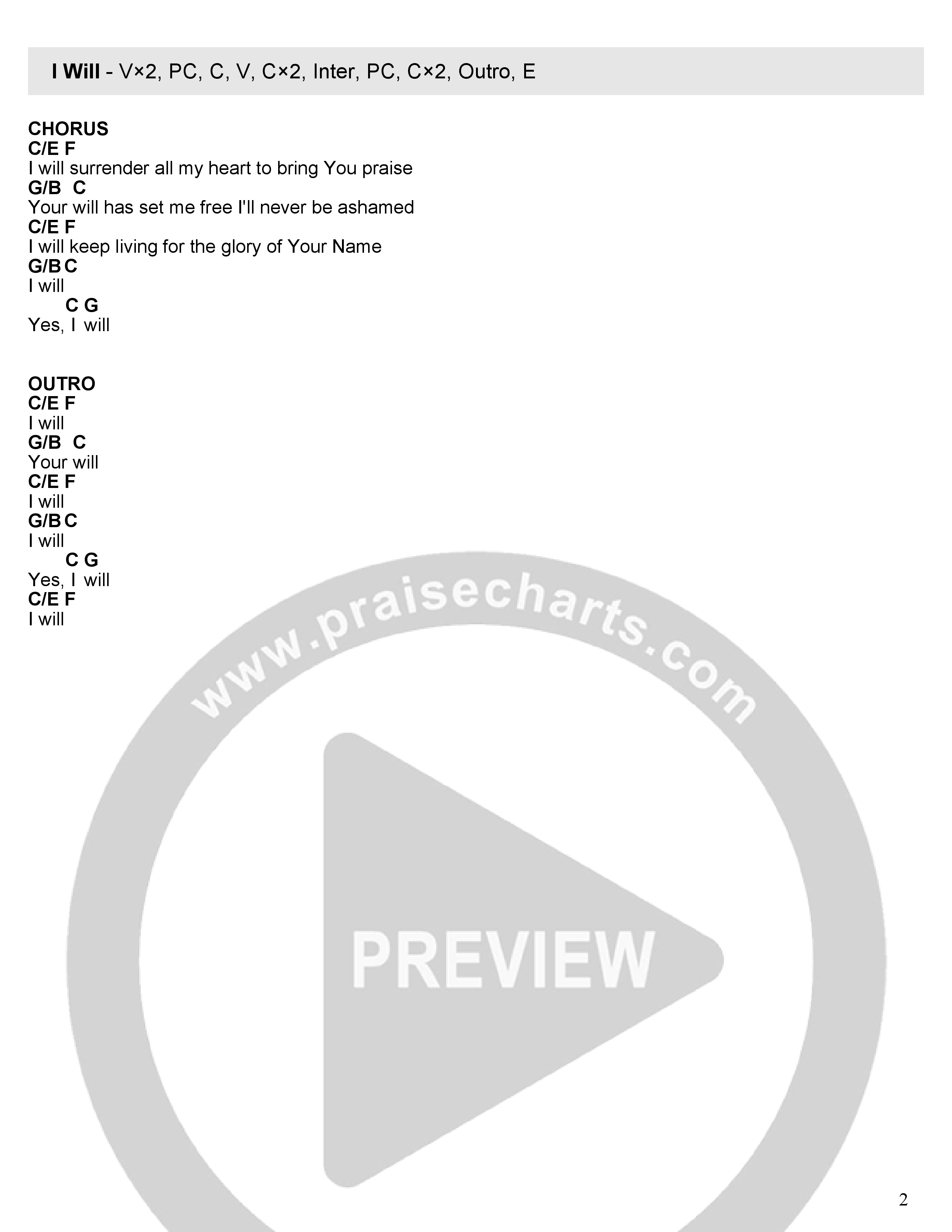 I Will Chord Chart (Celebration Music / Alexander Pappas)