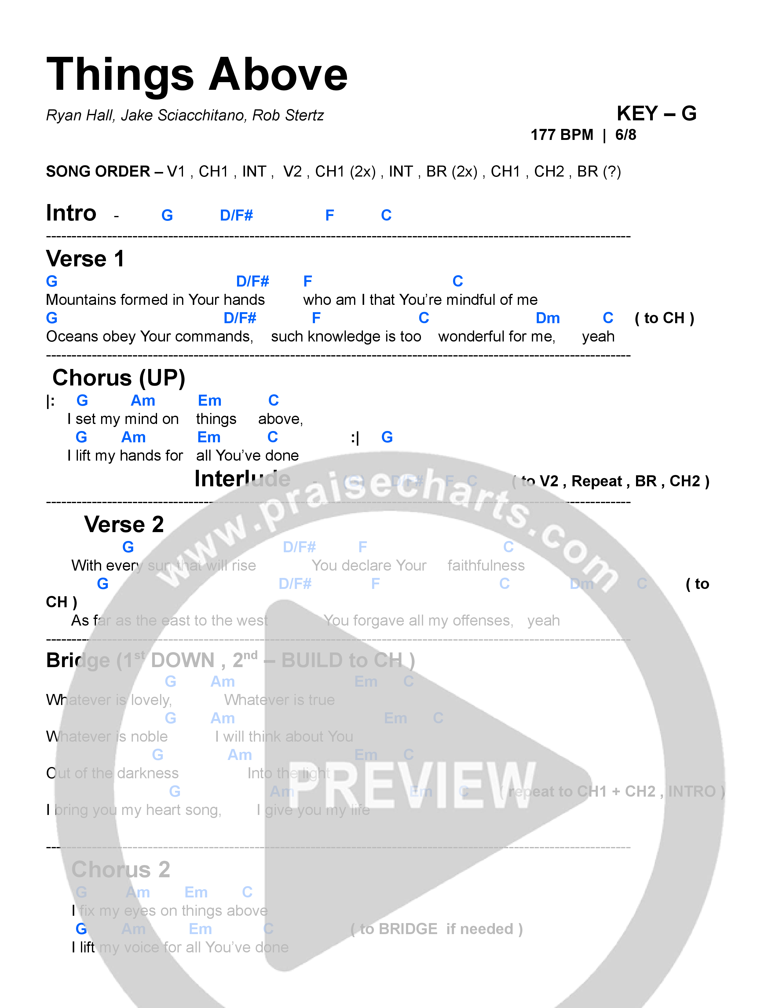 Things Above Chord Chart (Messenger Music)