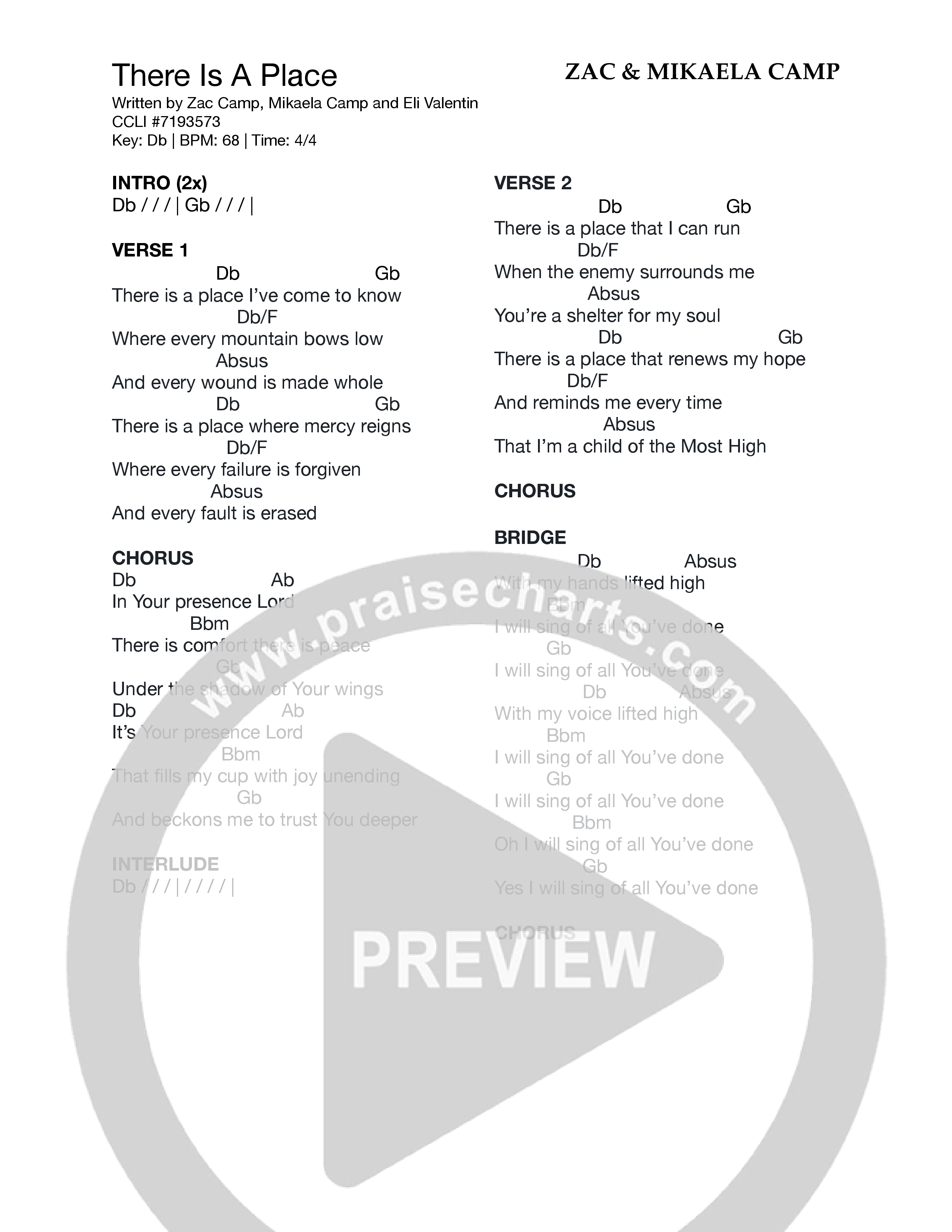 There Is A Place Chord Chart (Zac & Mikaela Camp)