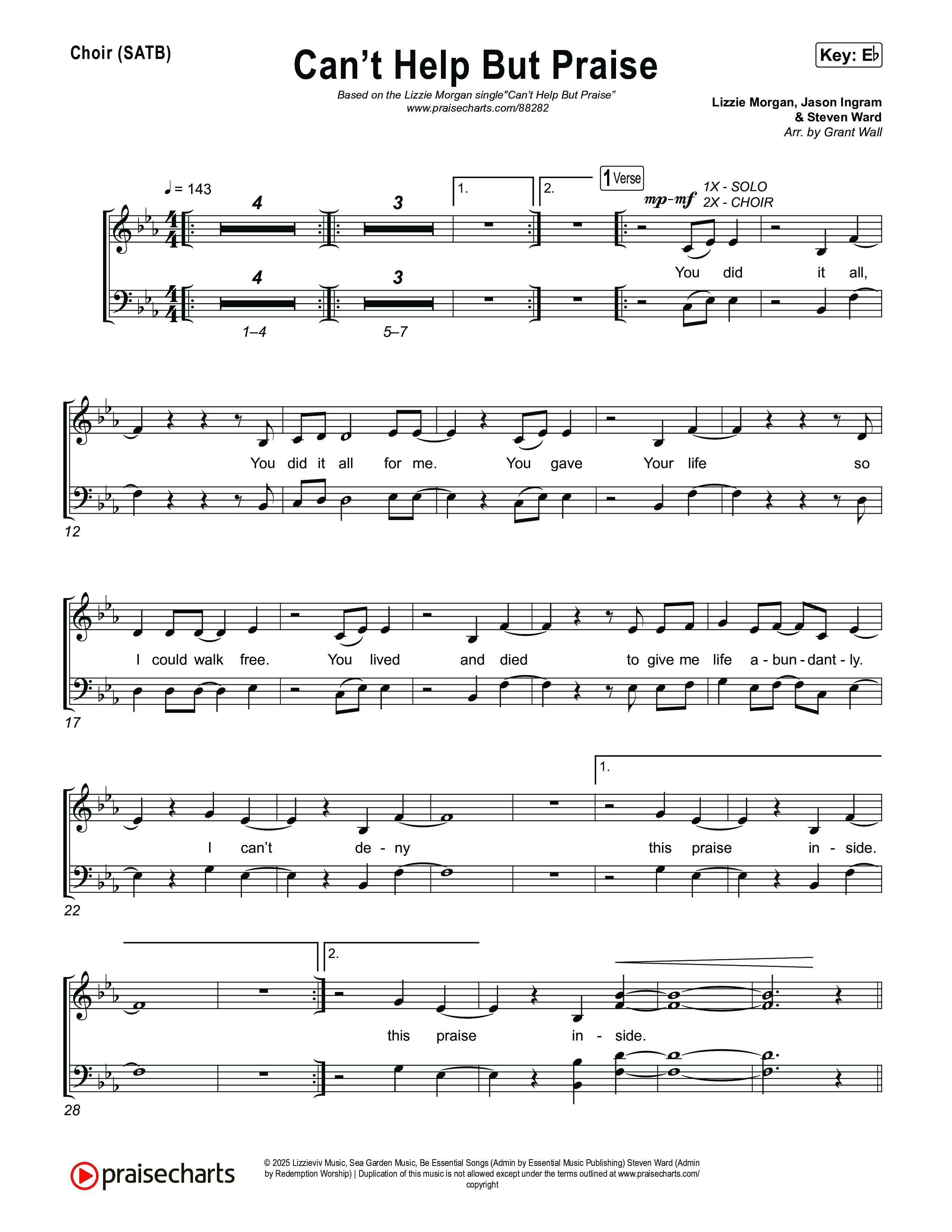 Can't Help But Praise Choir Sheet (SATB) (Lizzie Morgan)