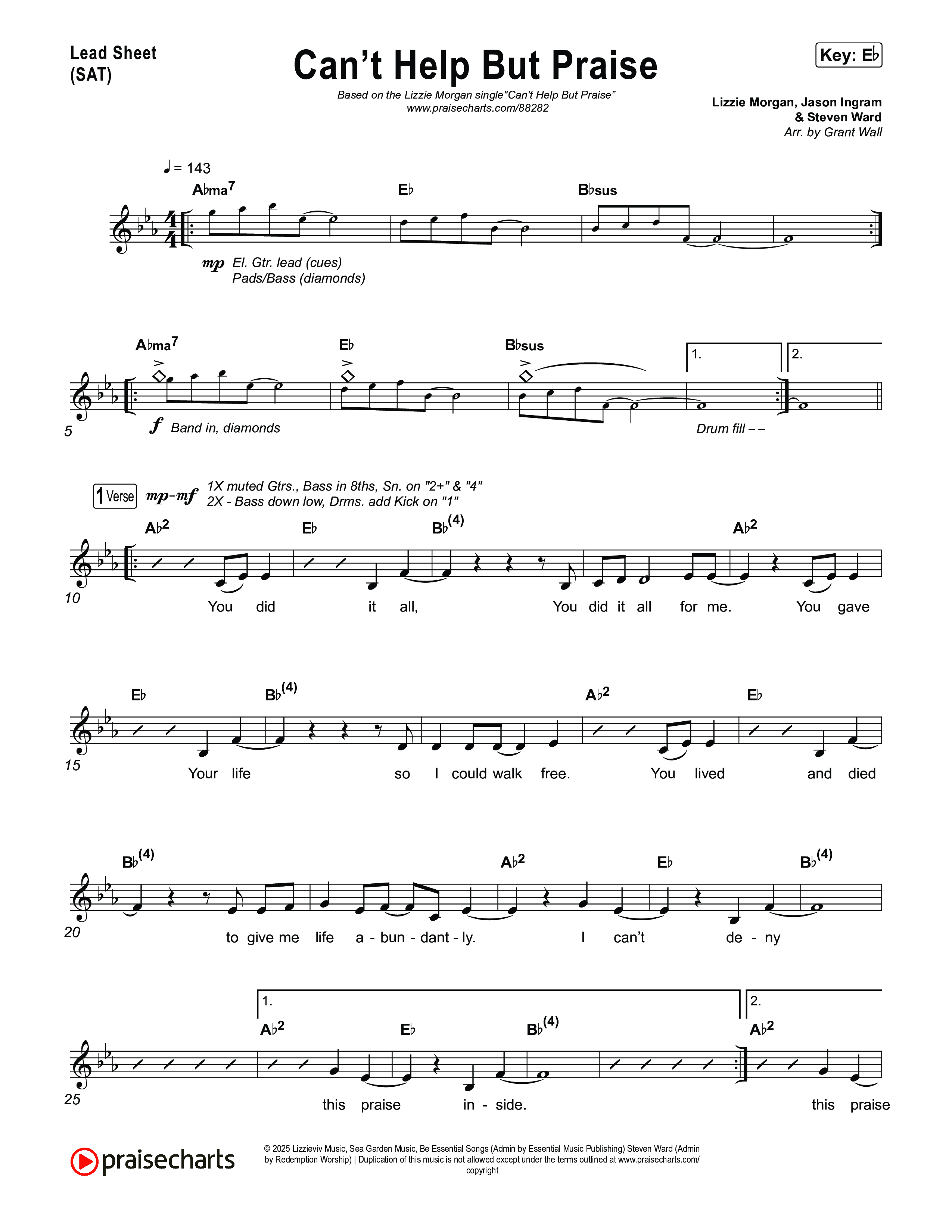 Can't Help But Praise Lead Sheet (SAT) (Lizzie Morgan)