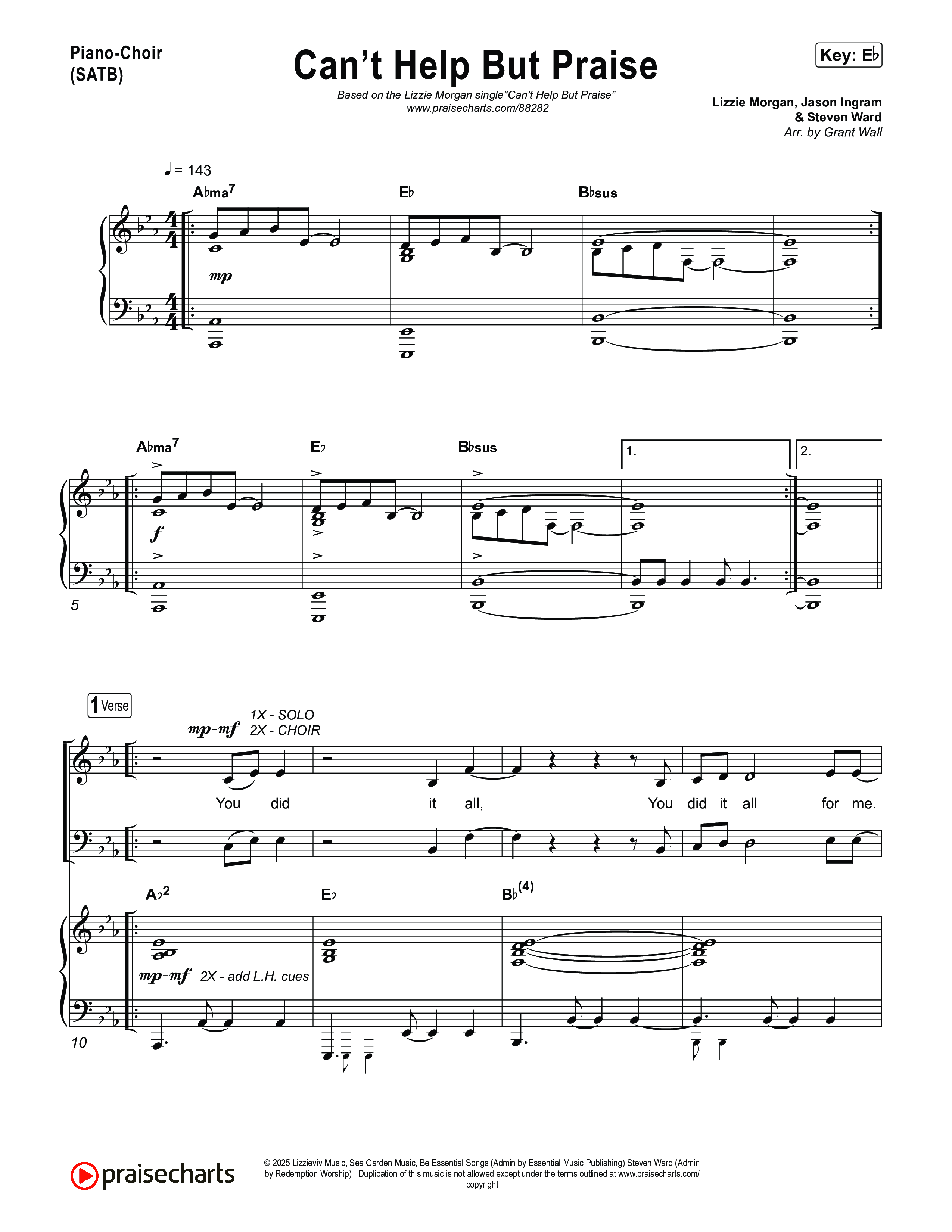 Can't Help But Praise Piano/Vocal Pack (Lizzie Morgan)