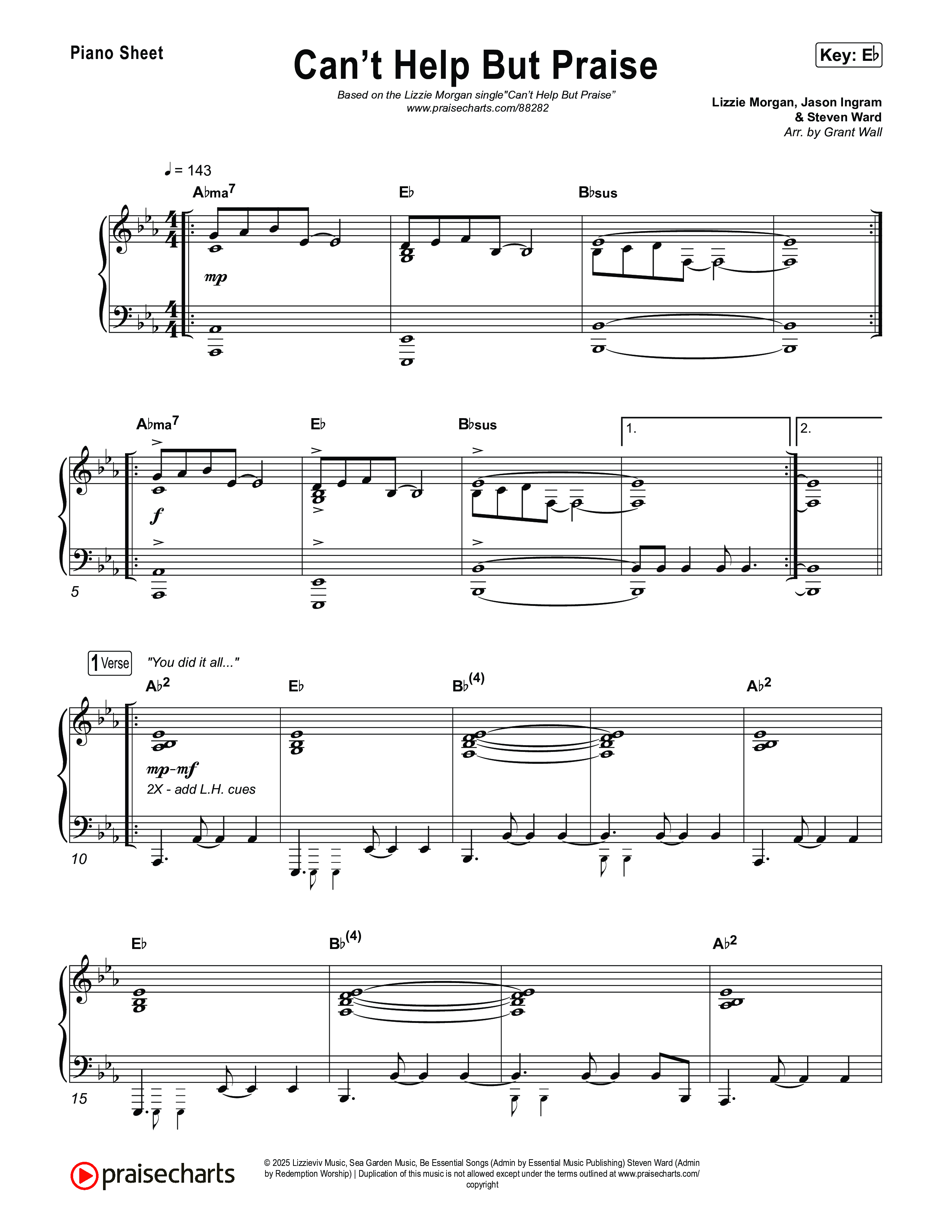Can't Help But Praise Piano Sheet (Lizzie Morgan)
