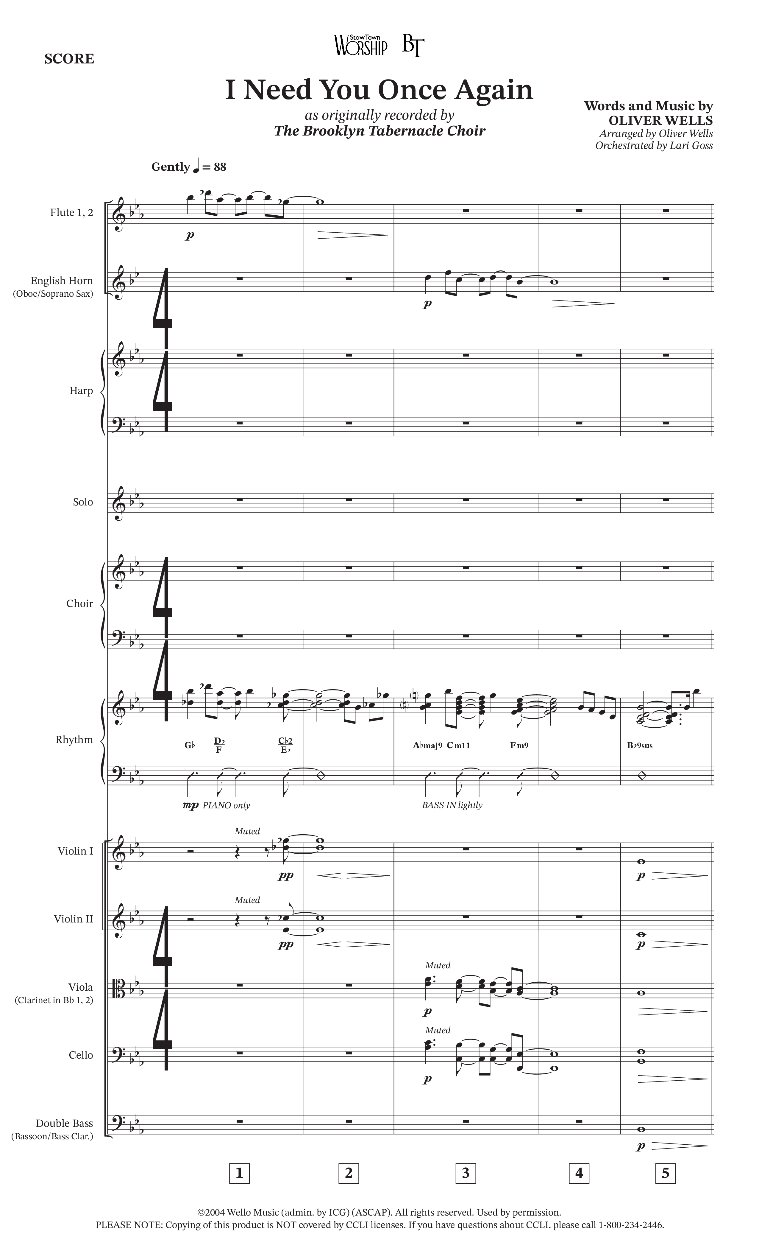 I Need You Once Again (Choral Anthem SATB) Conductor's Score (The Brooklyn Tabernacle Choir / Arr. Oliver Wells / Orch. Lari Goss)
