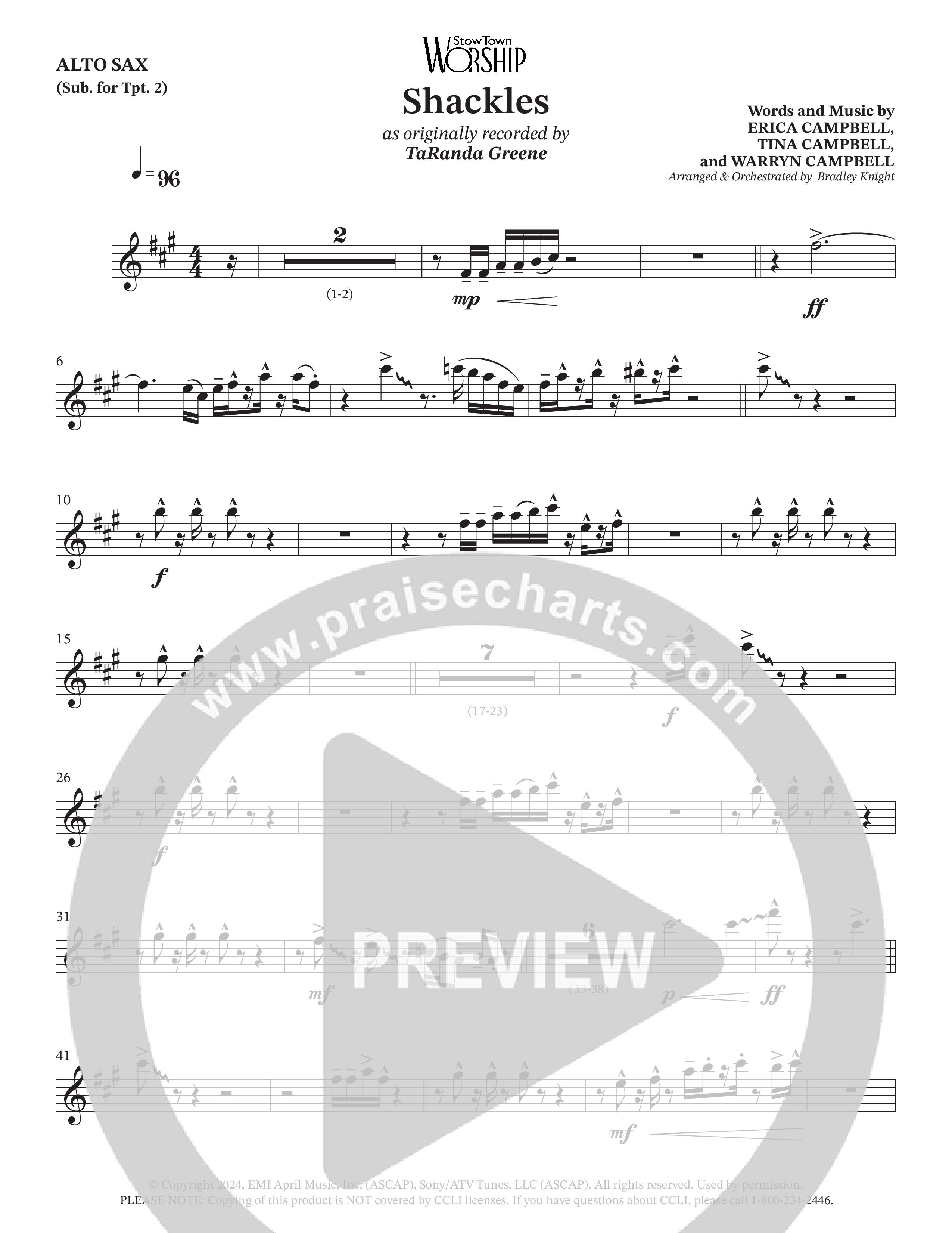 Shackles (Choral Anthem SATB) Alto Sax (TaRanda Greene / Arr. Bradley Knight)