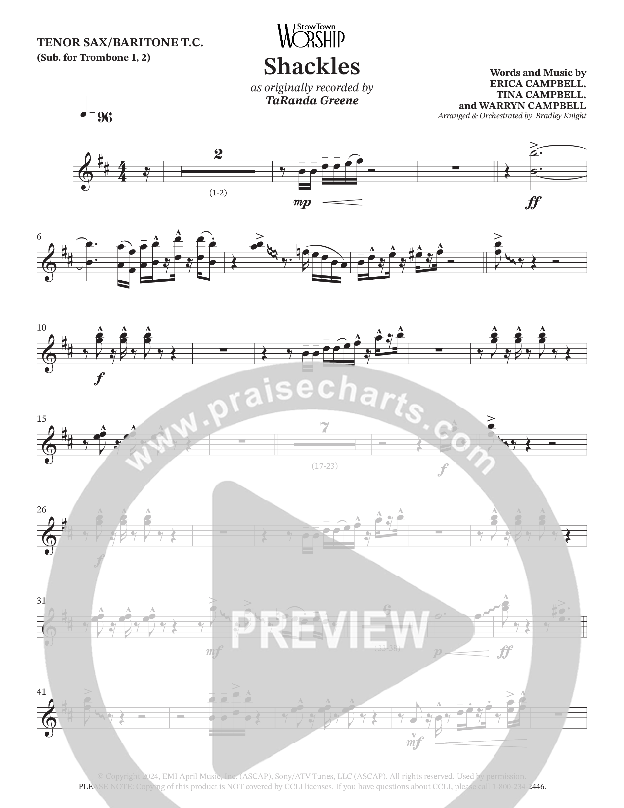 Shackles (Choral Anthem SATB) Tenor Sax/Baritone T.C. (TaRanda Greene / Arr. Bradley Knight)