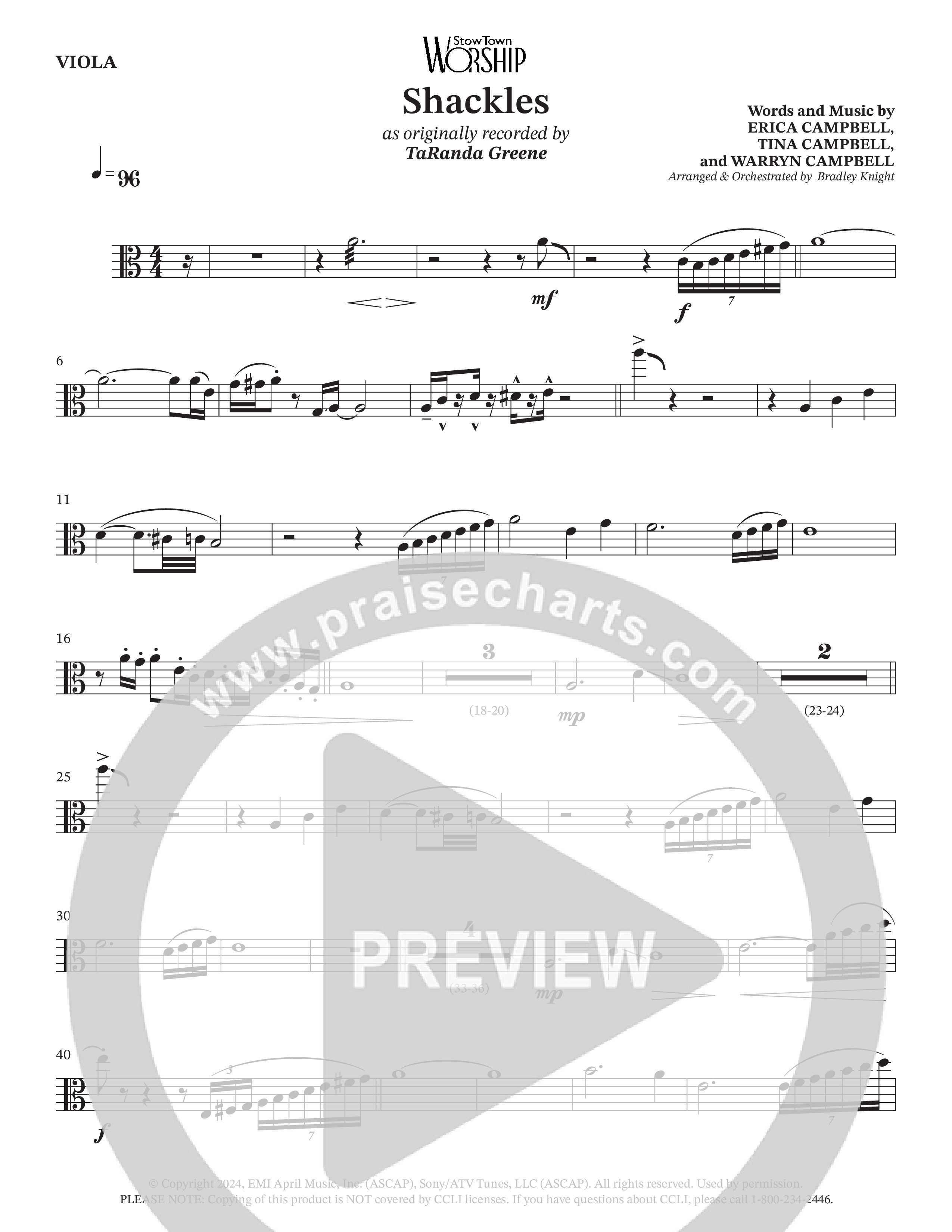 Shackles (Choral Anthem SATB) Viola (TaRanda Greene / Arr. Bradley Knight)