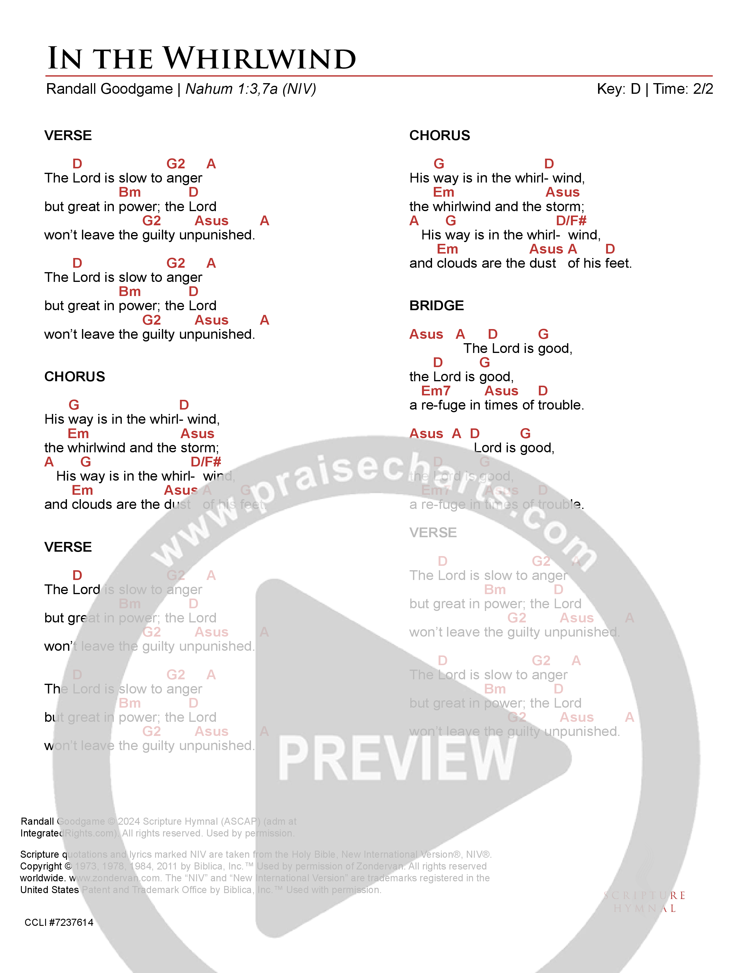 In The Whirlwind Chord Chart (Scripture Hymnal)