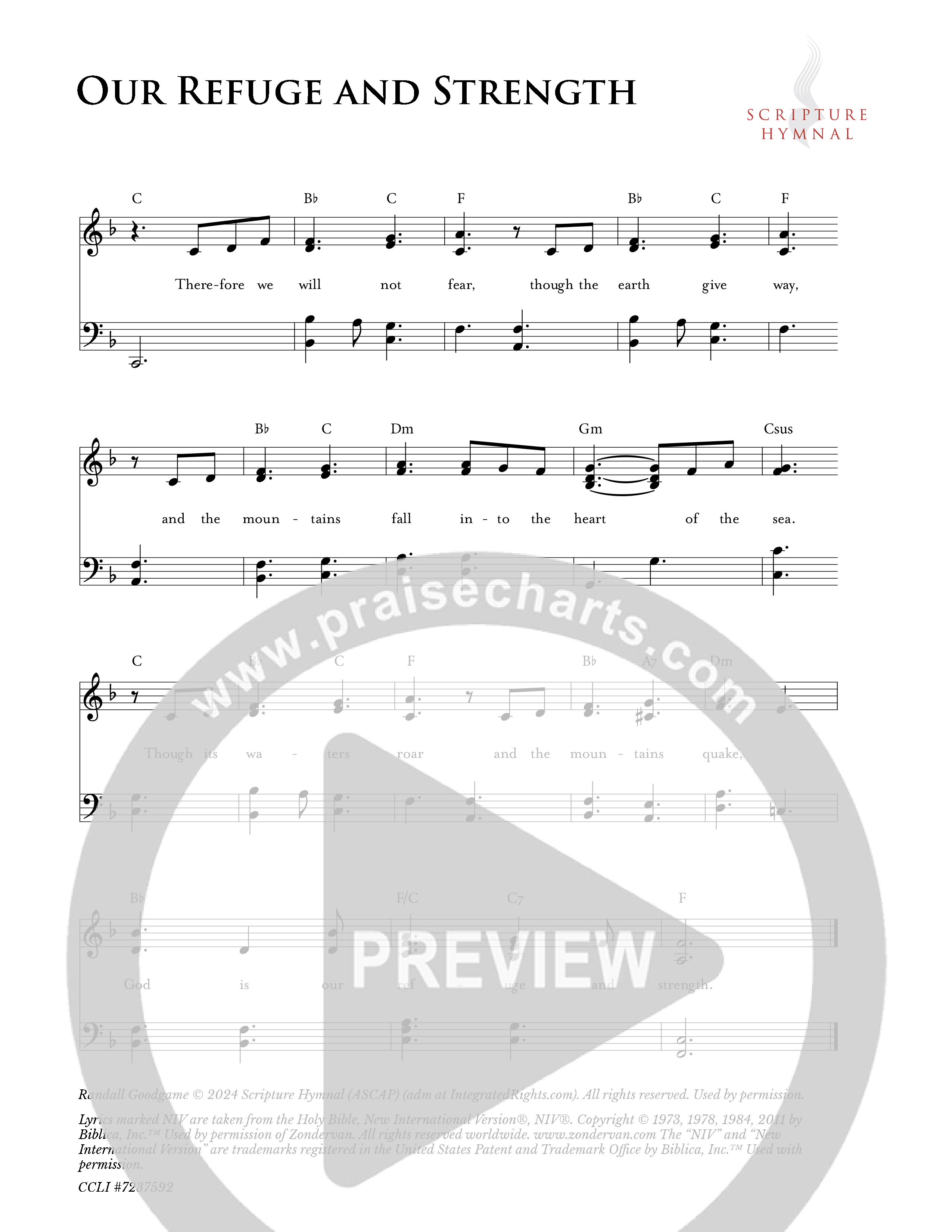 Our Refuge And Strength Lead Sheet Melody (Scripture Hymnal)