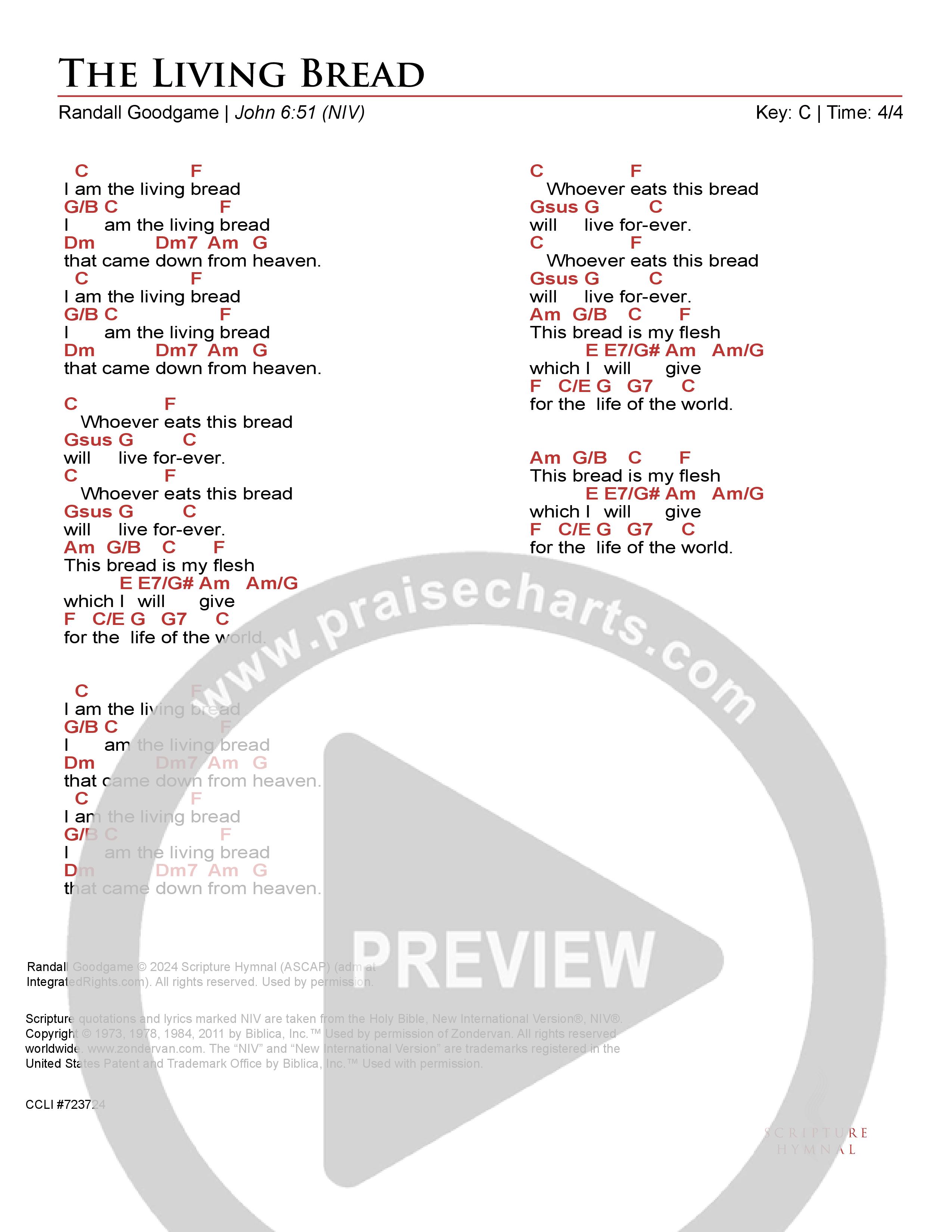 The Living Bread Chord Chart (Scripture Hymnal)