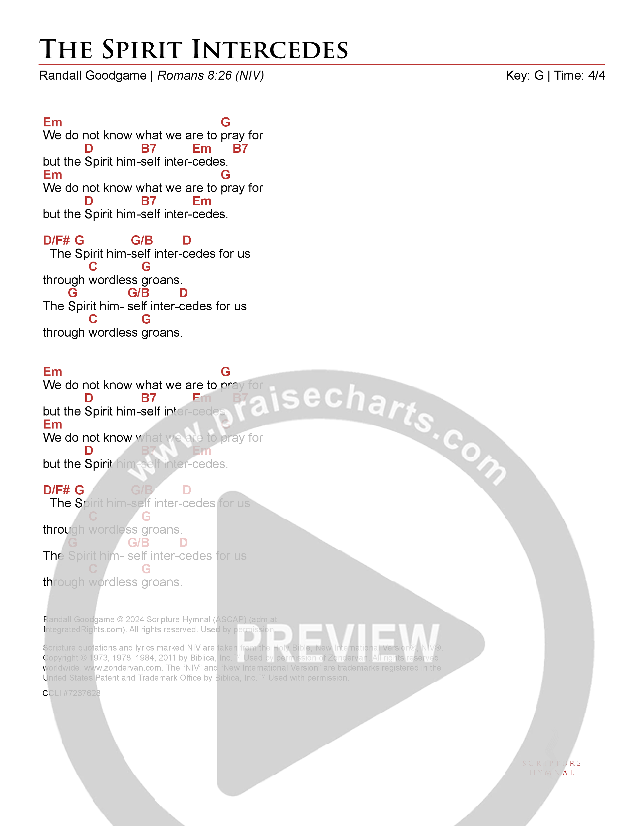 The Spirit Intercedes Chord Chart (Scripture Hymnal)