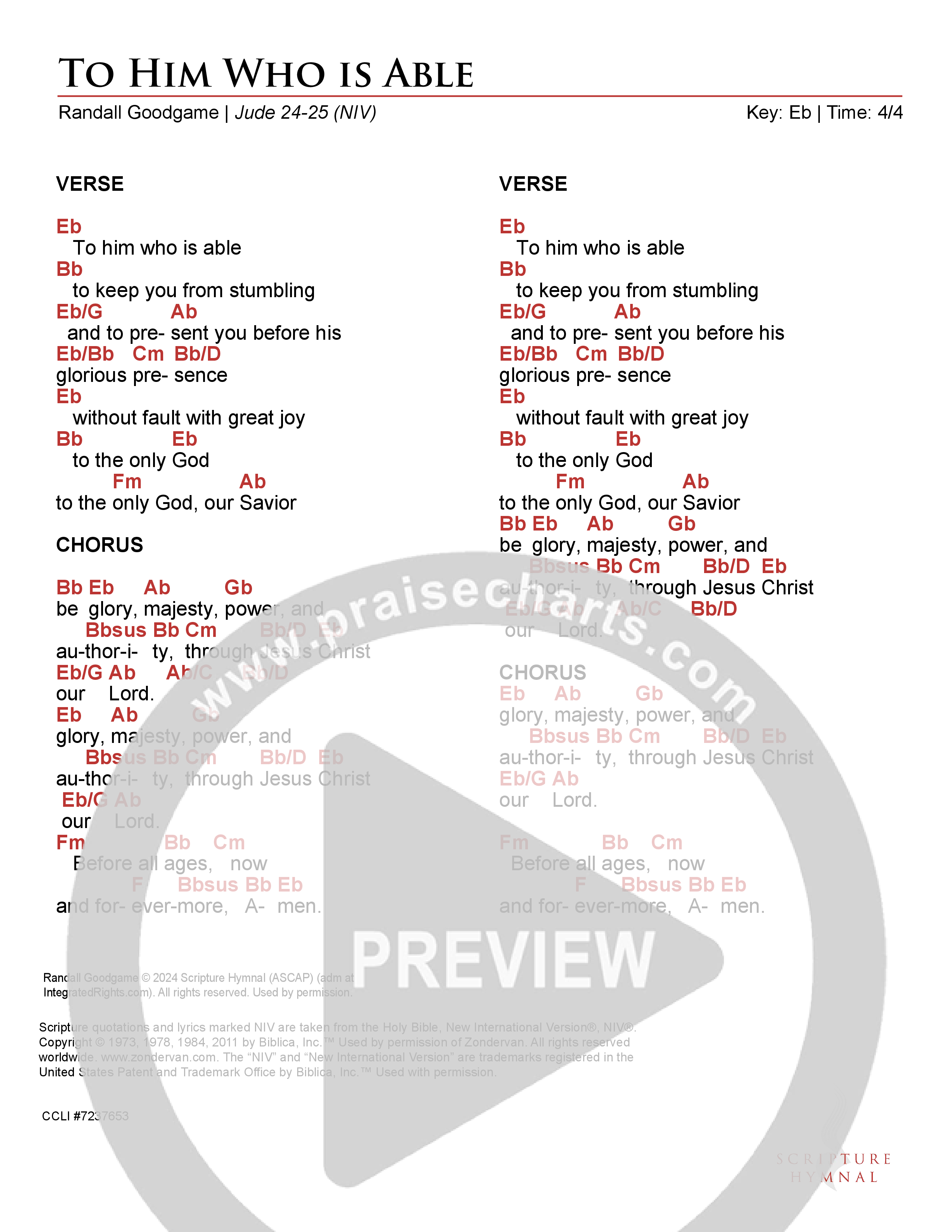 To Him Who Is Able Chord Chart (Scripture Hymnal)