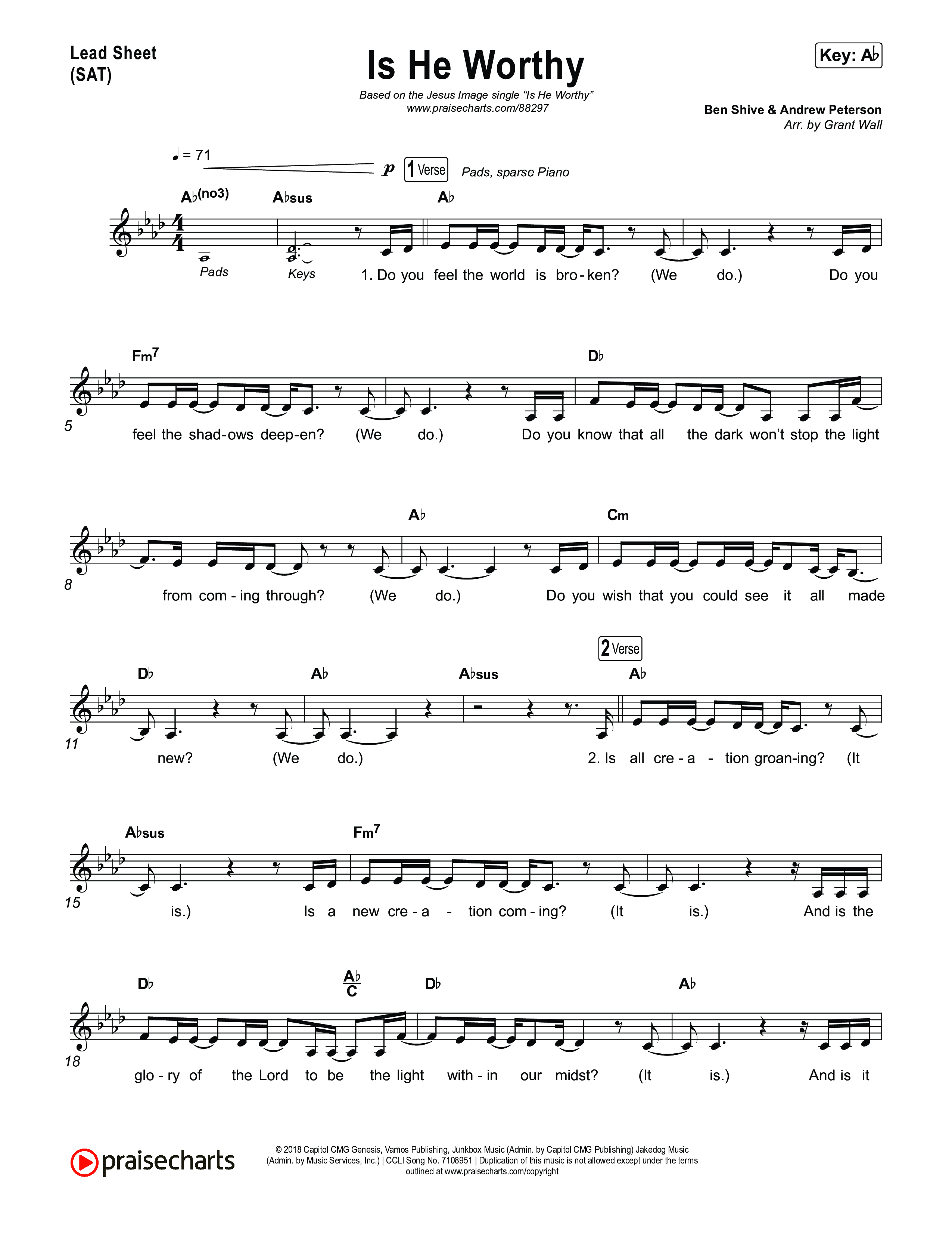 Is He Worthy Lead Sheet (SAT) (Jesus Image)