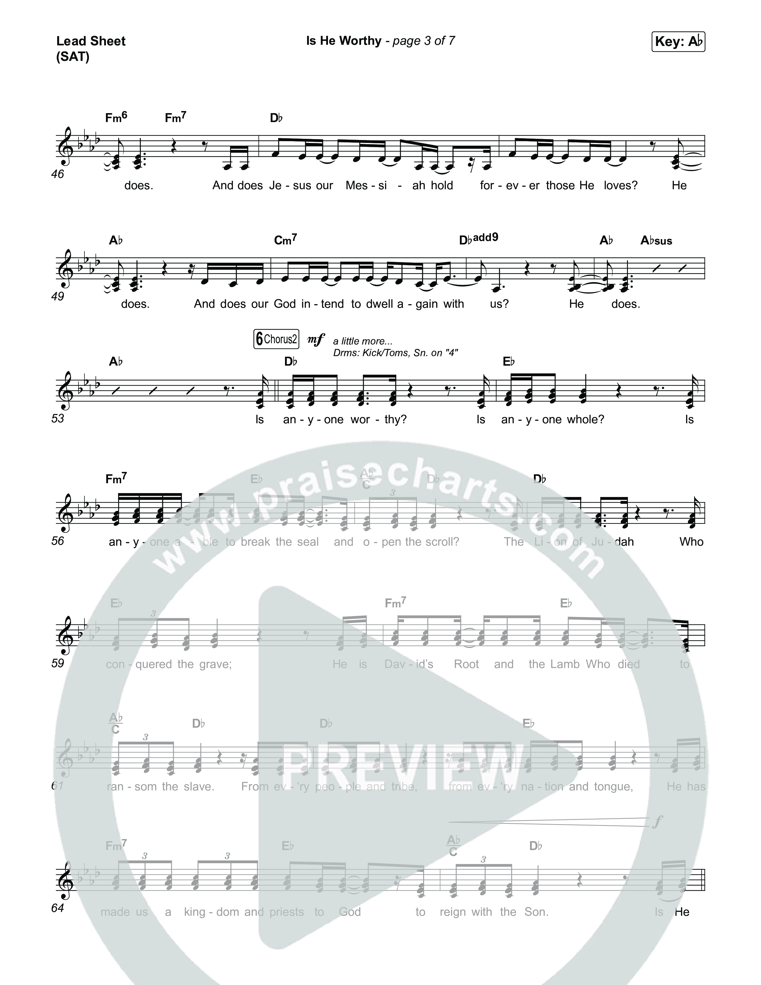 Is He Worthy Lead Sheet (SAT) (Jesus Image)