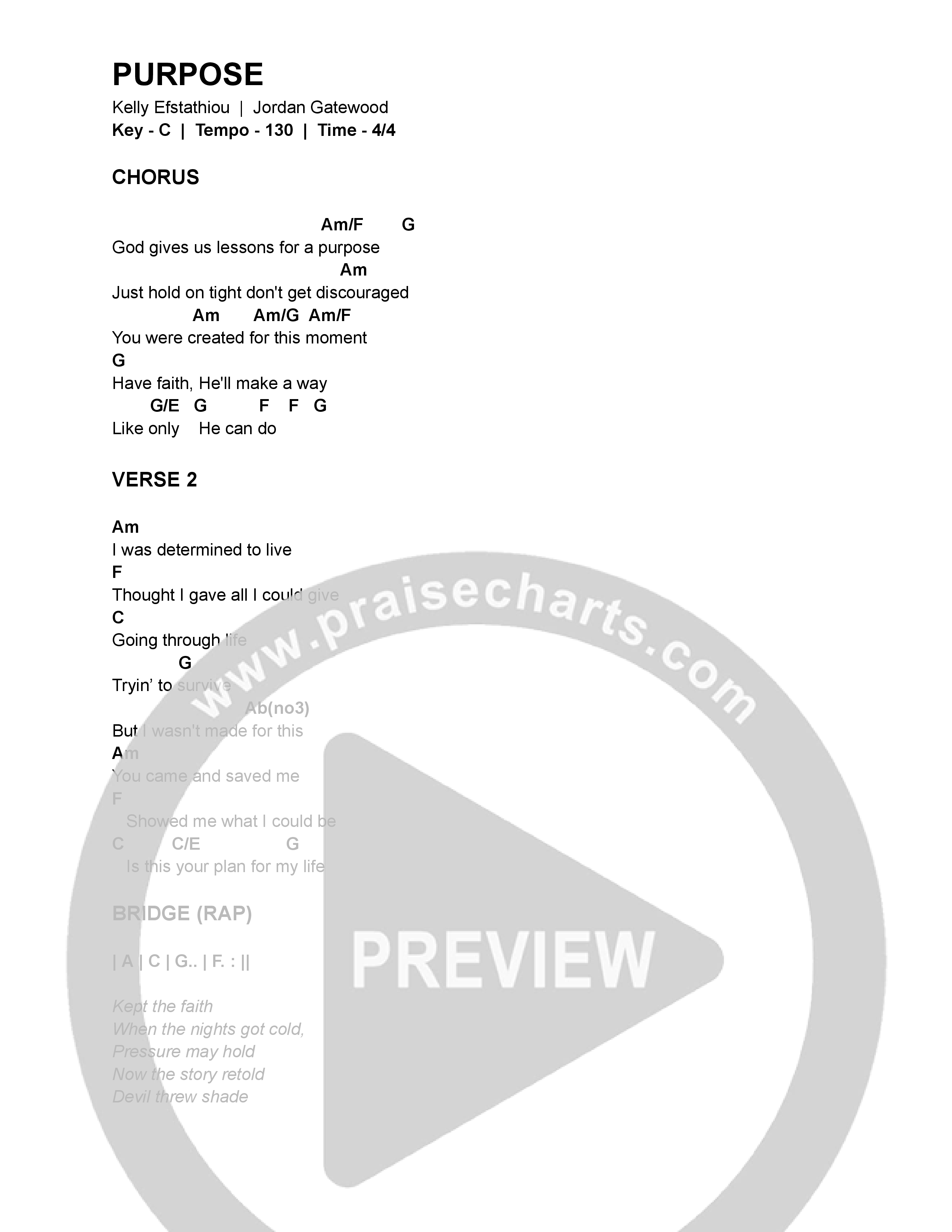 Purpose Chord Chart (Kelly Alayna / JWOODZ)