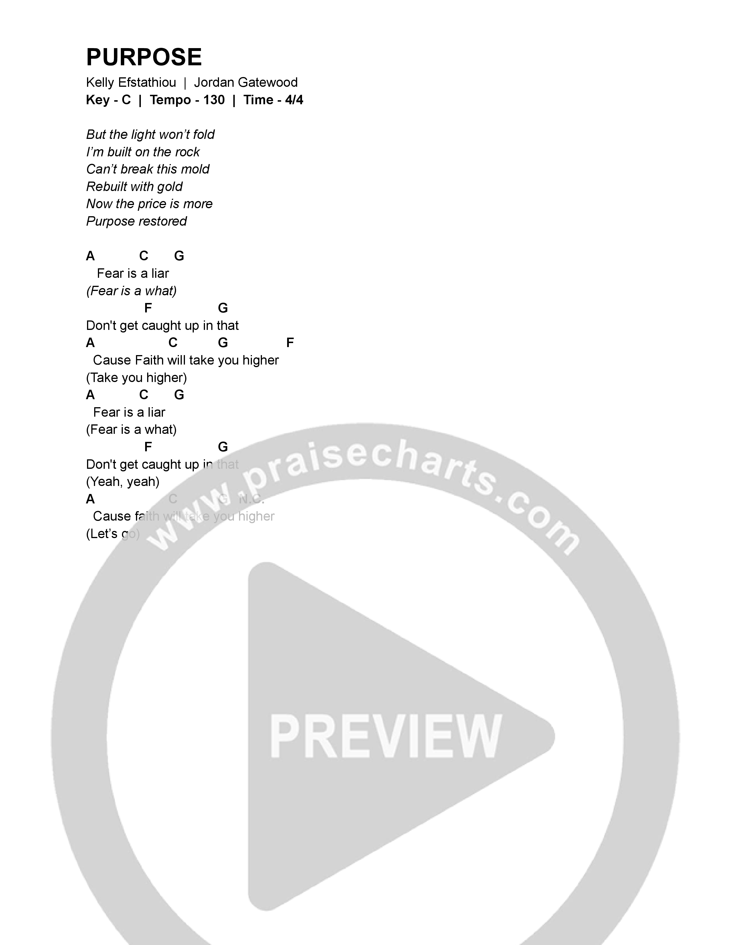 Purpose Chord Chart (Kelly Alayna / JWOODZ)