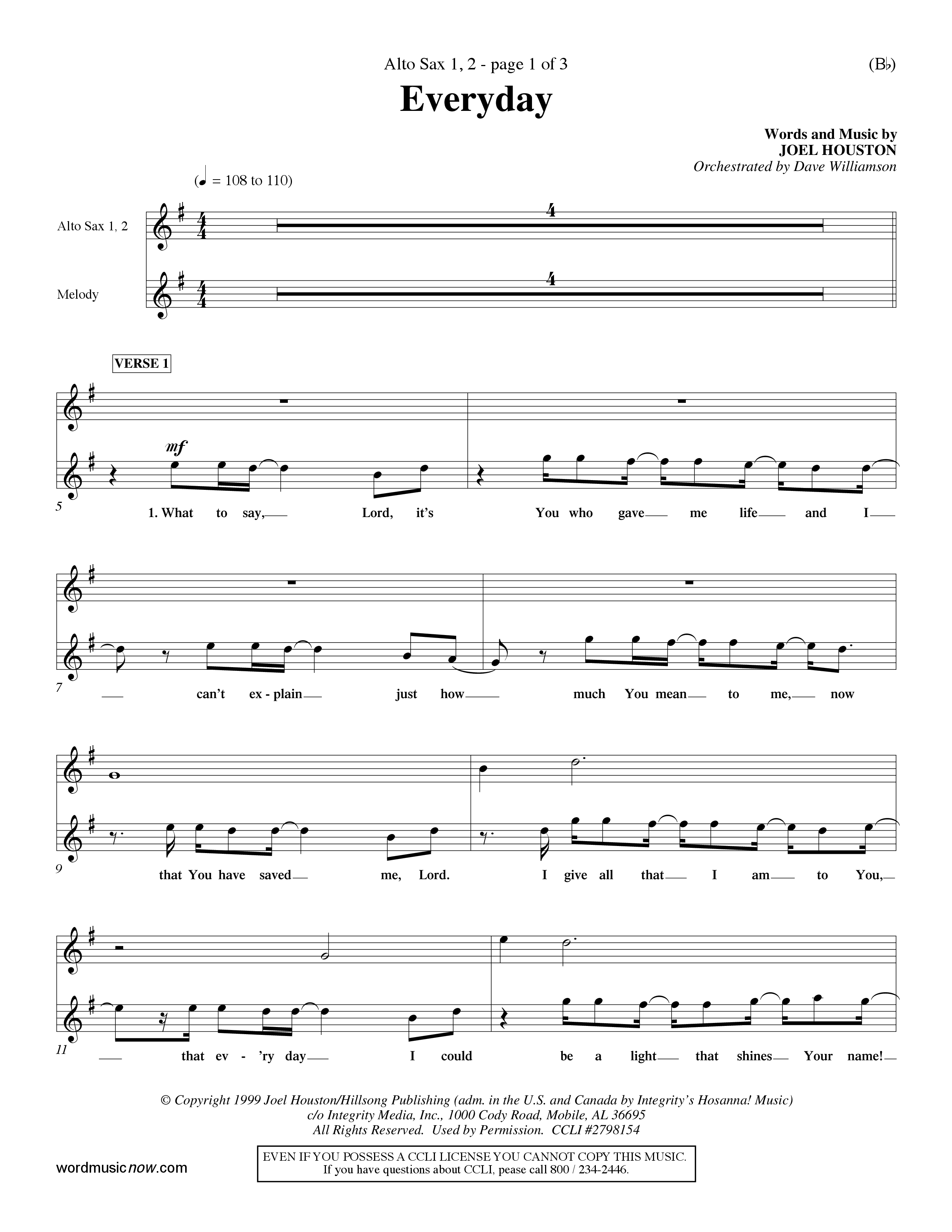 Everyday (Choral Anthem SATB) Alto Sax 1/2 (Word Music Choral / Orch. Dave Williamson)