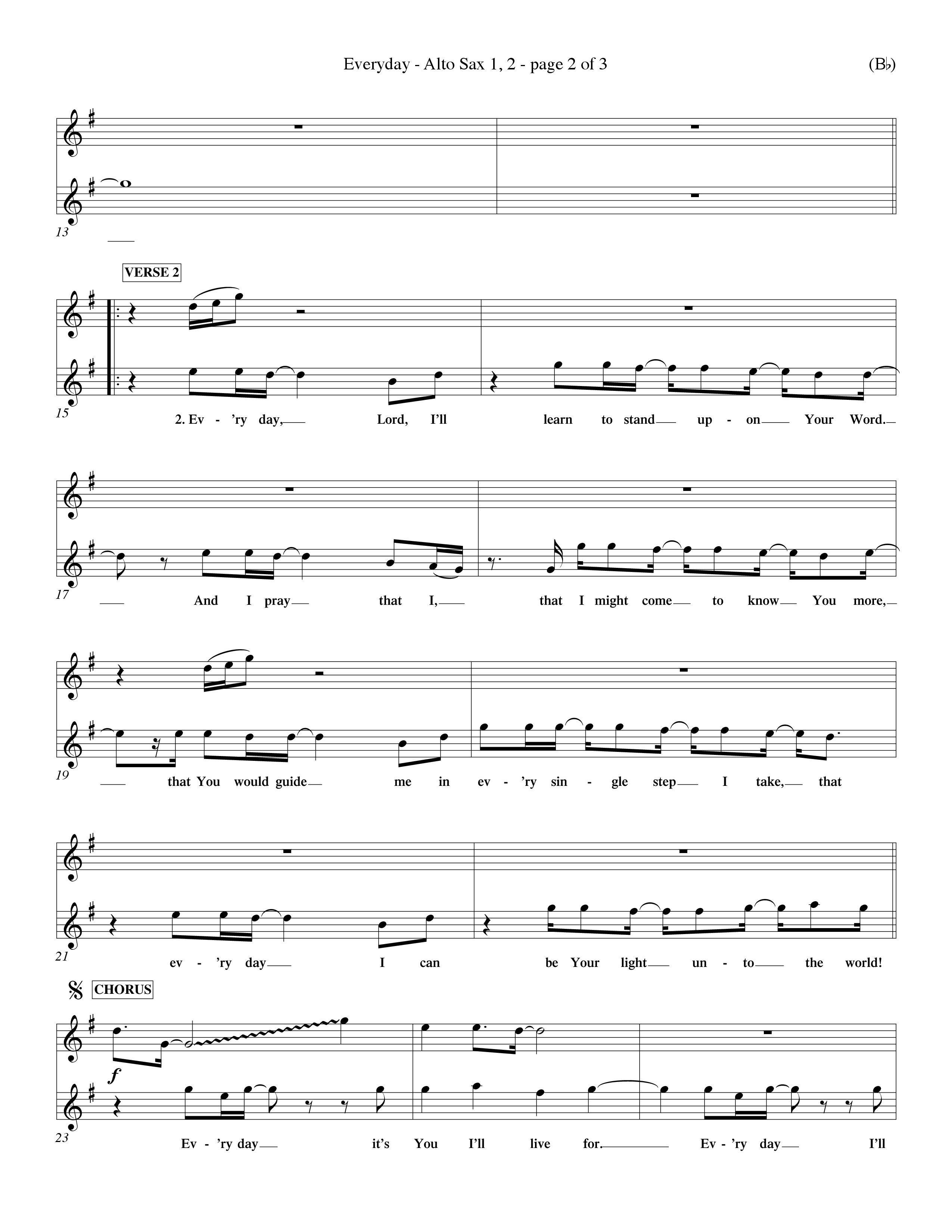 Everyday (Choral Anthem SATB) Alto Sax 1/2 (Word Music Choral / Orch. Dave Williamson)