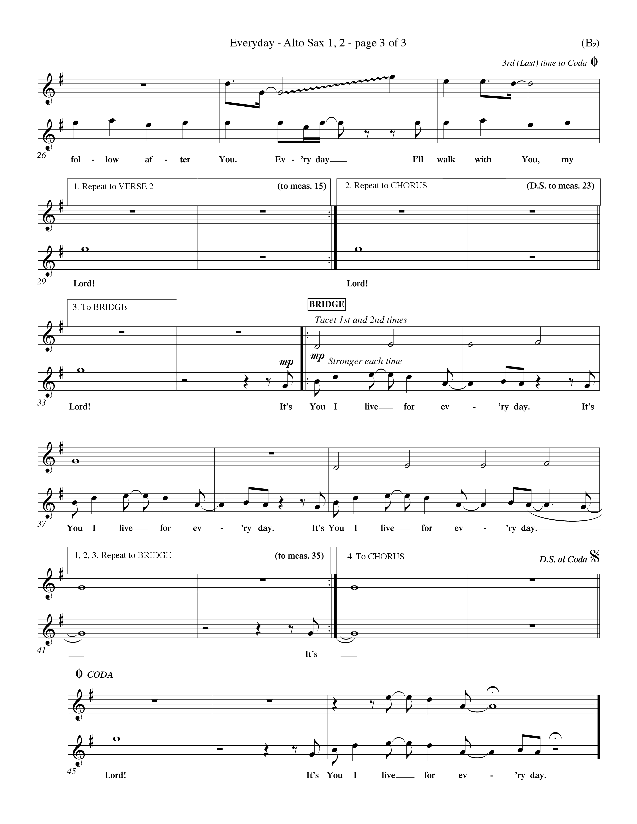 Everyday (Choral Anthem SATB) Alto Sax 1/2 (Word Music Choral / Orch. Dave Williamson)