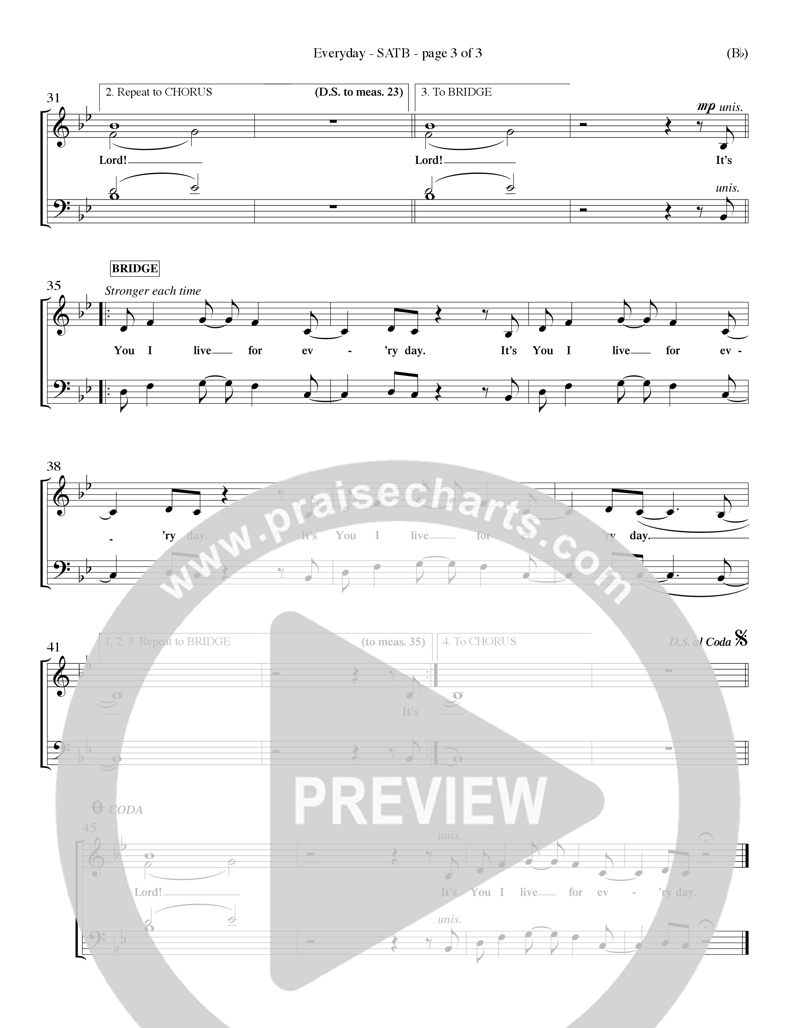 Everyday (Choral Anthem SATB) Choir Sheet (SATB) (Word Music Choral / Orch. Dave Williamson)