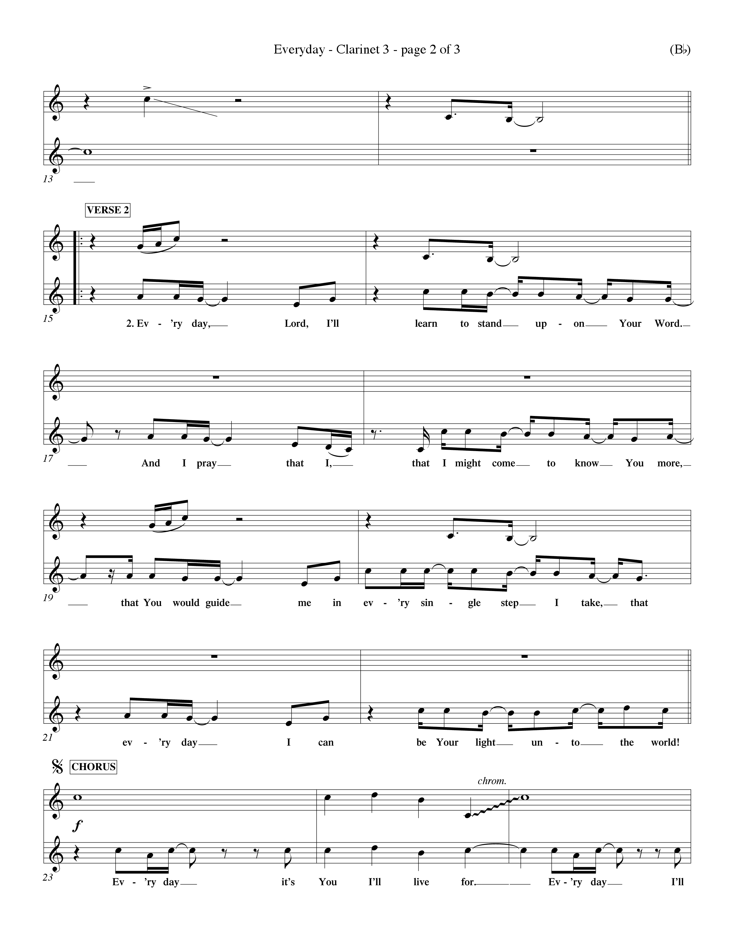 Everyday (Choral Anthem SATB) Clarinet 3 (Word Music Choral / Orch. Dave Williamson)