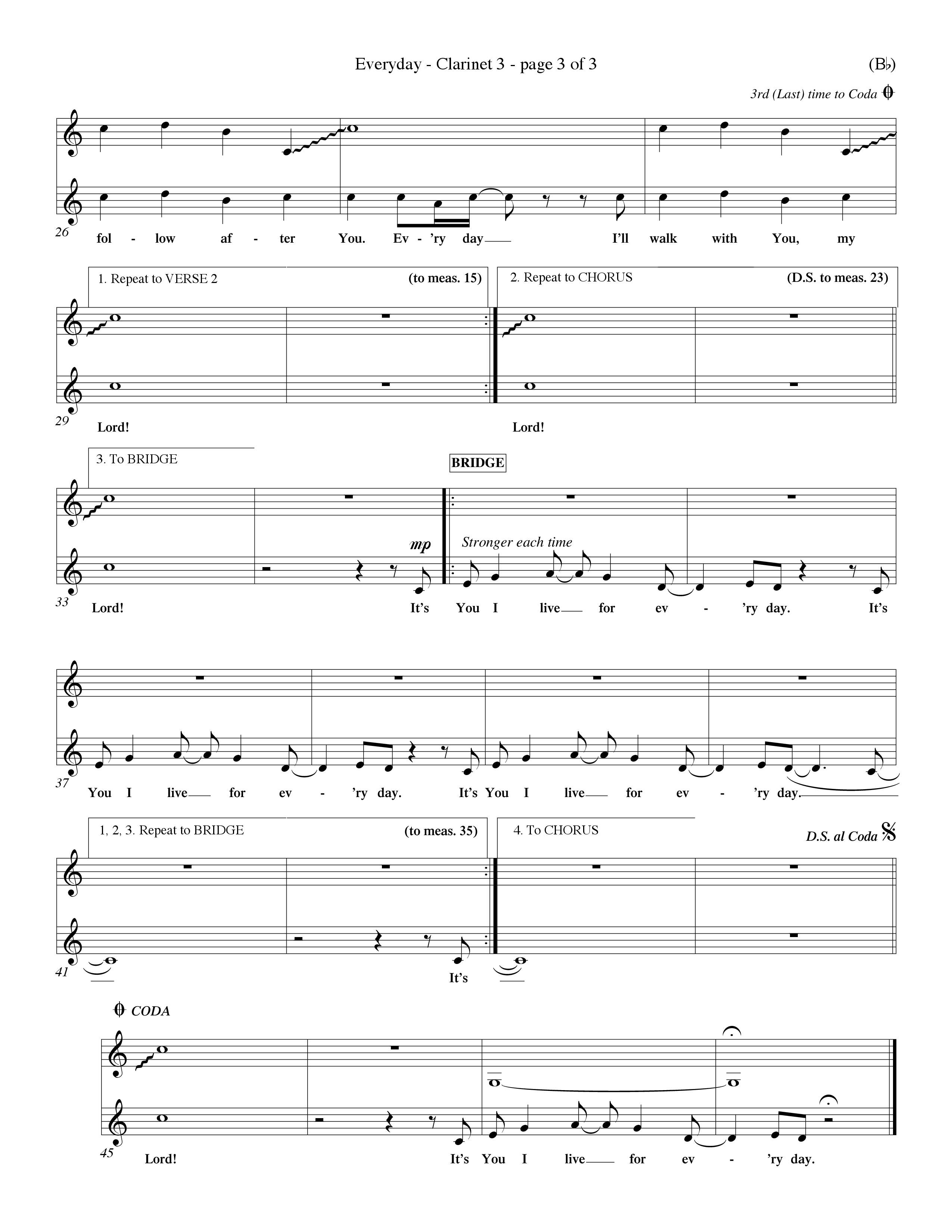 Everyday (Choral Anthem SATB) Clarinet 3 (Word Music Choral / Orch. Dave Williamson)