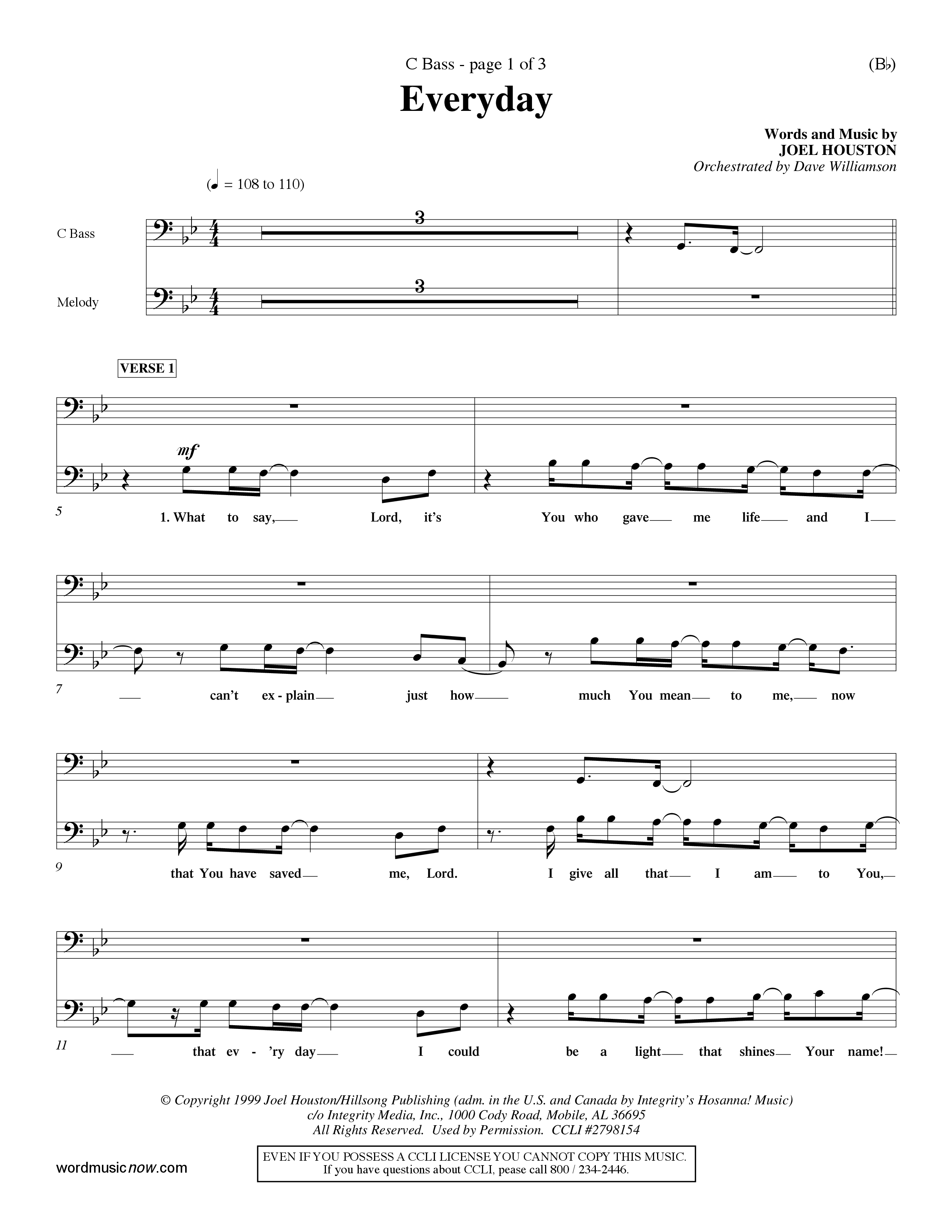 Everyday (Choral Anthem SATB) Contrabass (Word Music Choral / Orch. Dave Williamson)