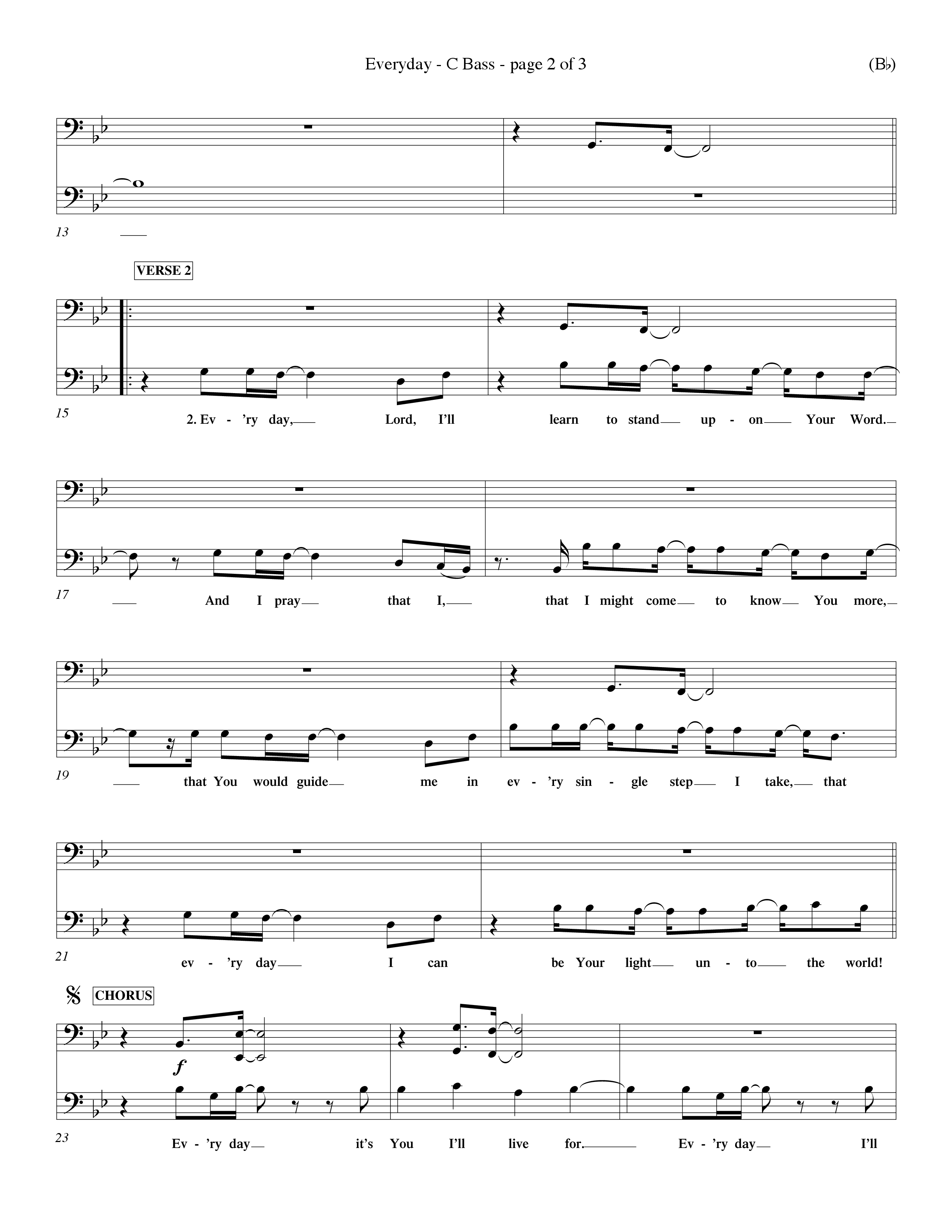 Everyday (Choral Anthem SATB) Contrabass (Word Music Choral / Orch. Dave Williamson)