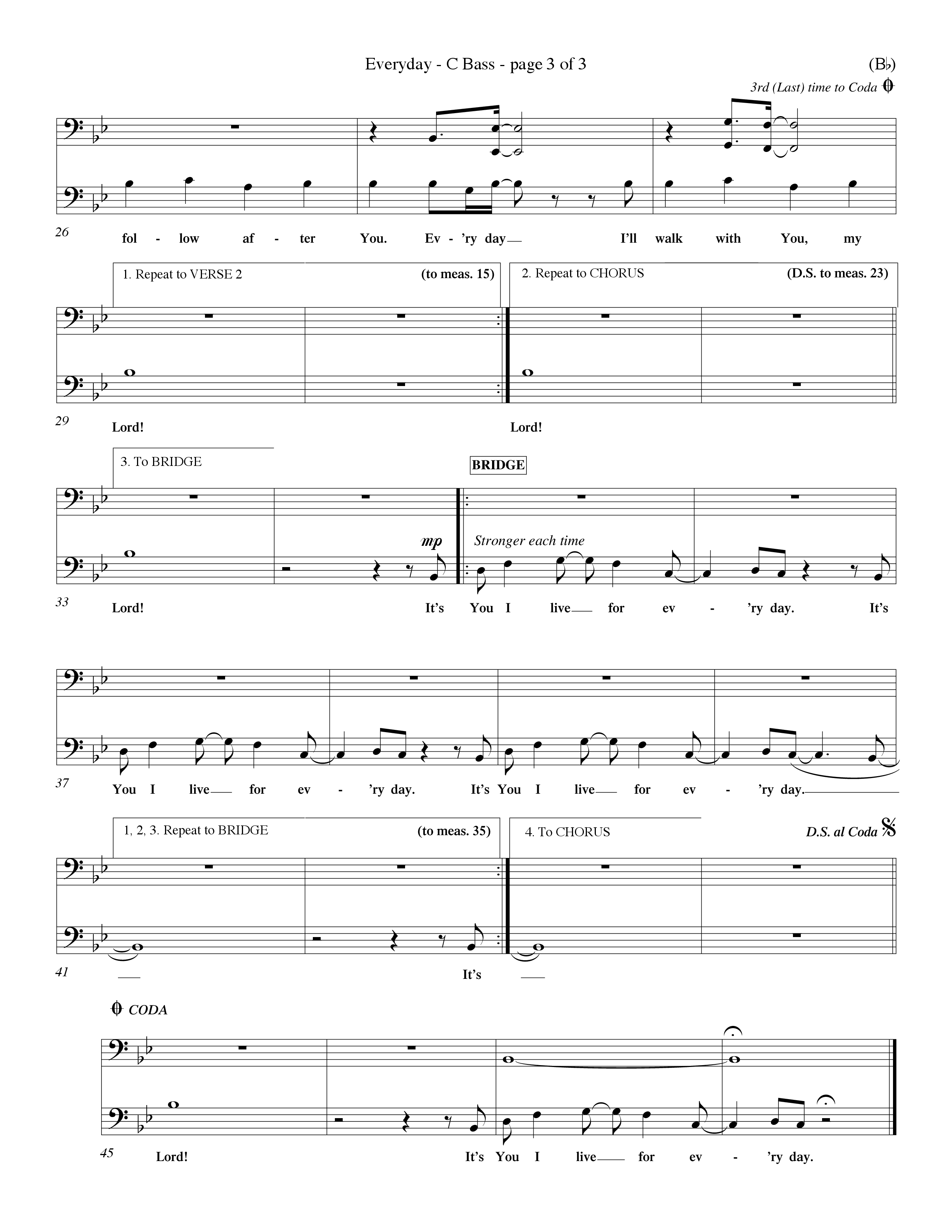 Everyday (Choral Anthem SATB) Contrabass (Word Music Choral / Orch. Dave Williamson)