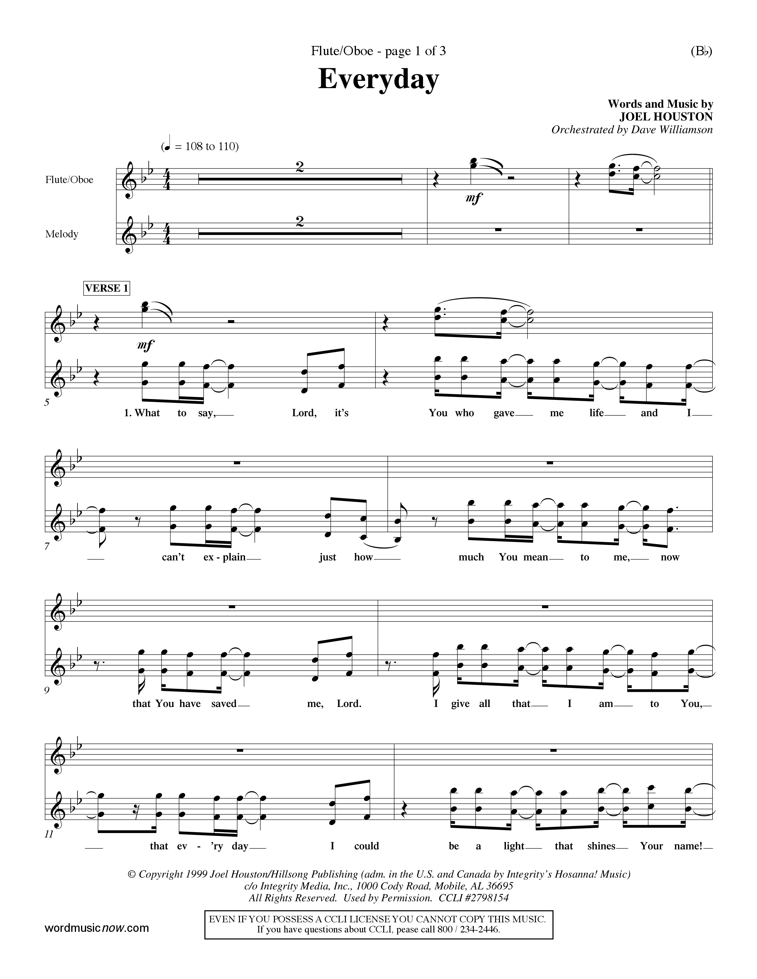 Everyday (Choral Anthem SATB) Flute/Oboe (Word Music Choral / Orch. Dave Williamson)