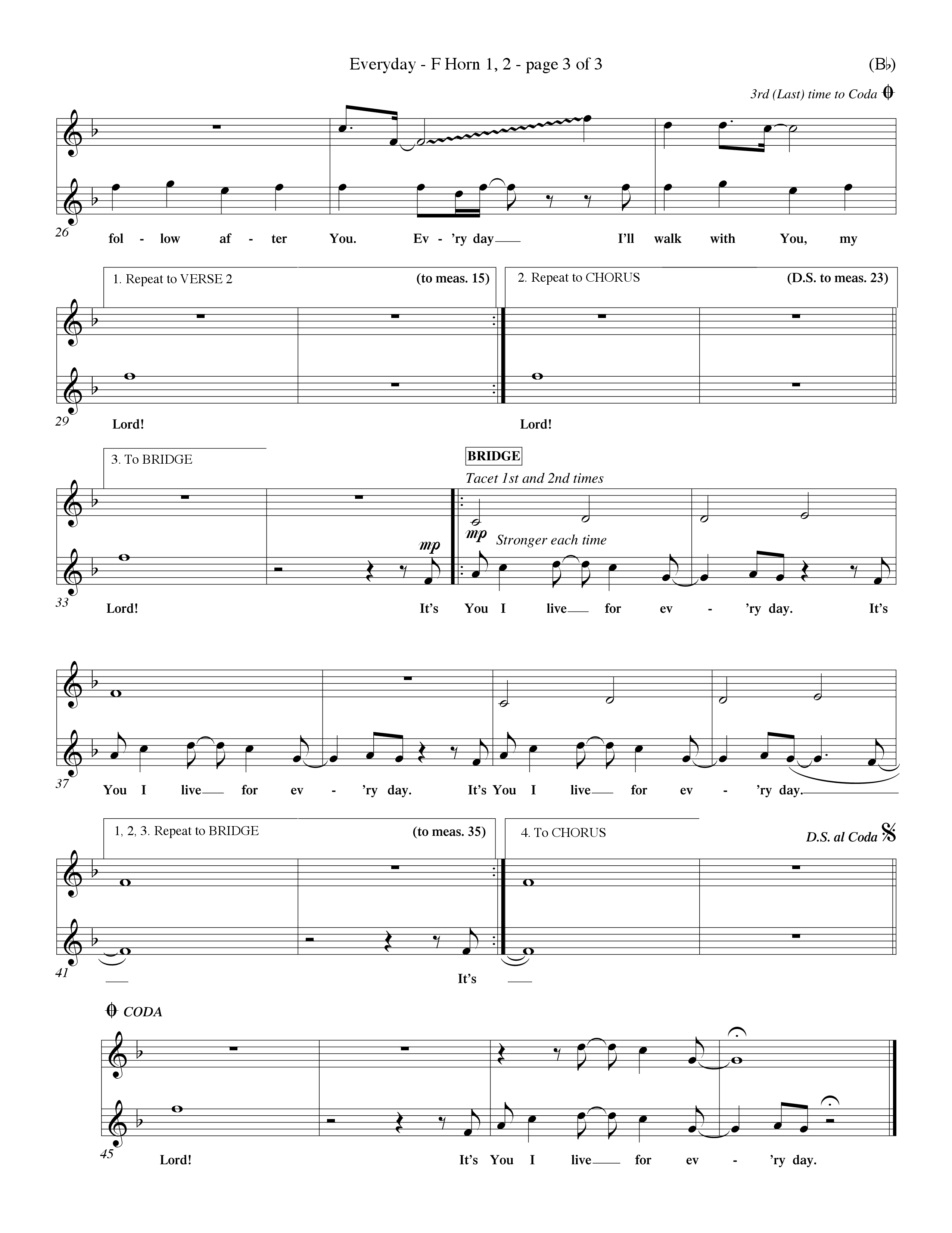 Everyday (Choral Anthem SATB) French Horn (Word Music Choral / Orch. Dave Williamson)