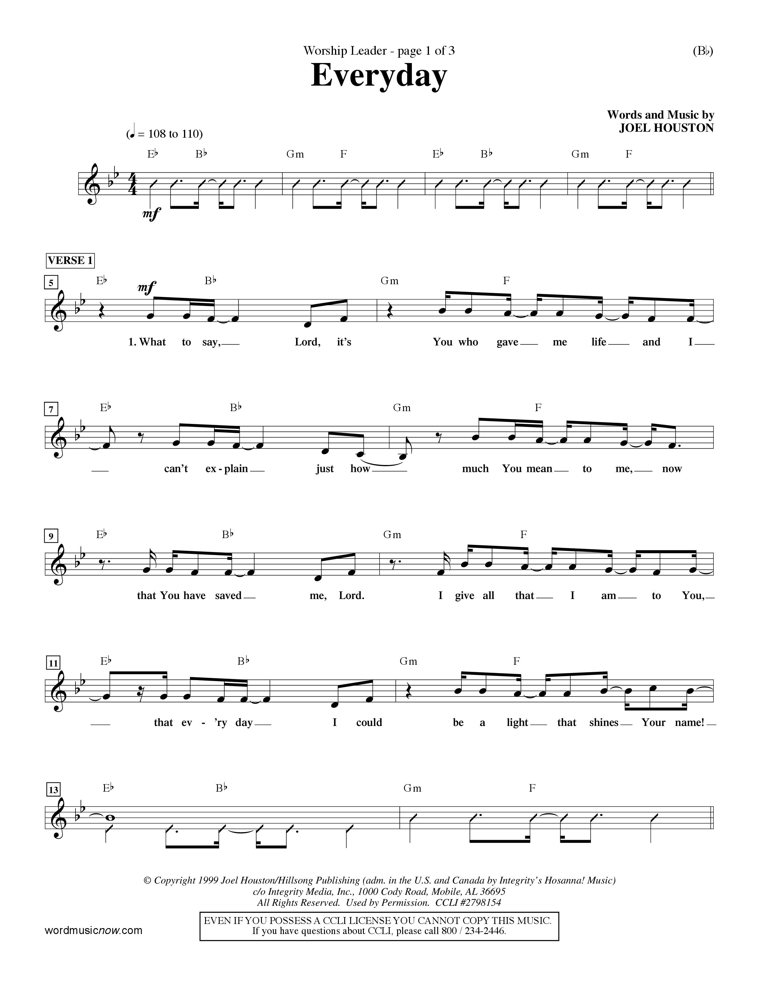 Everyday (Choral Anthem SATB) Lead Sheet (Mel) (Word Music Choral / Orch. Dave Williamson)