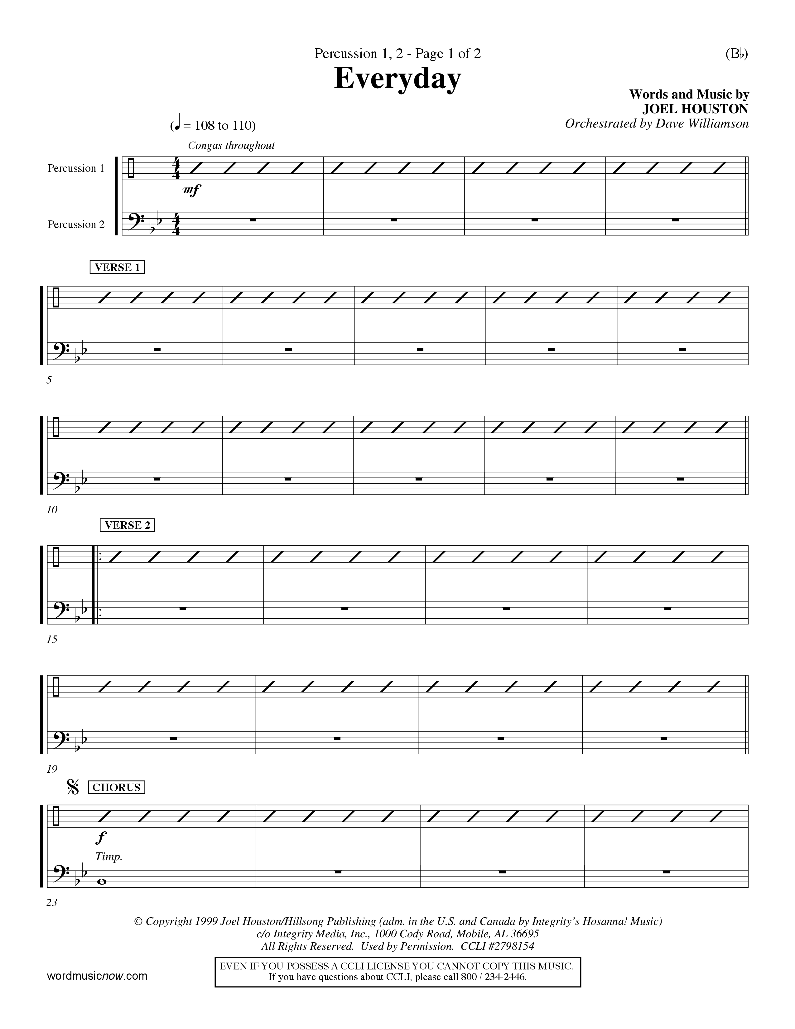 Everyday (Choral Anthem SATB) Percussion 1/2 (Word Music Choral / Orch. Dave Williamson)
