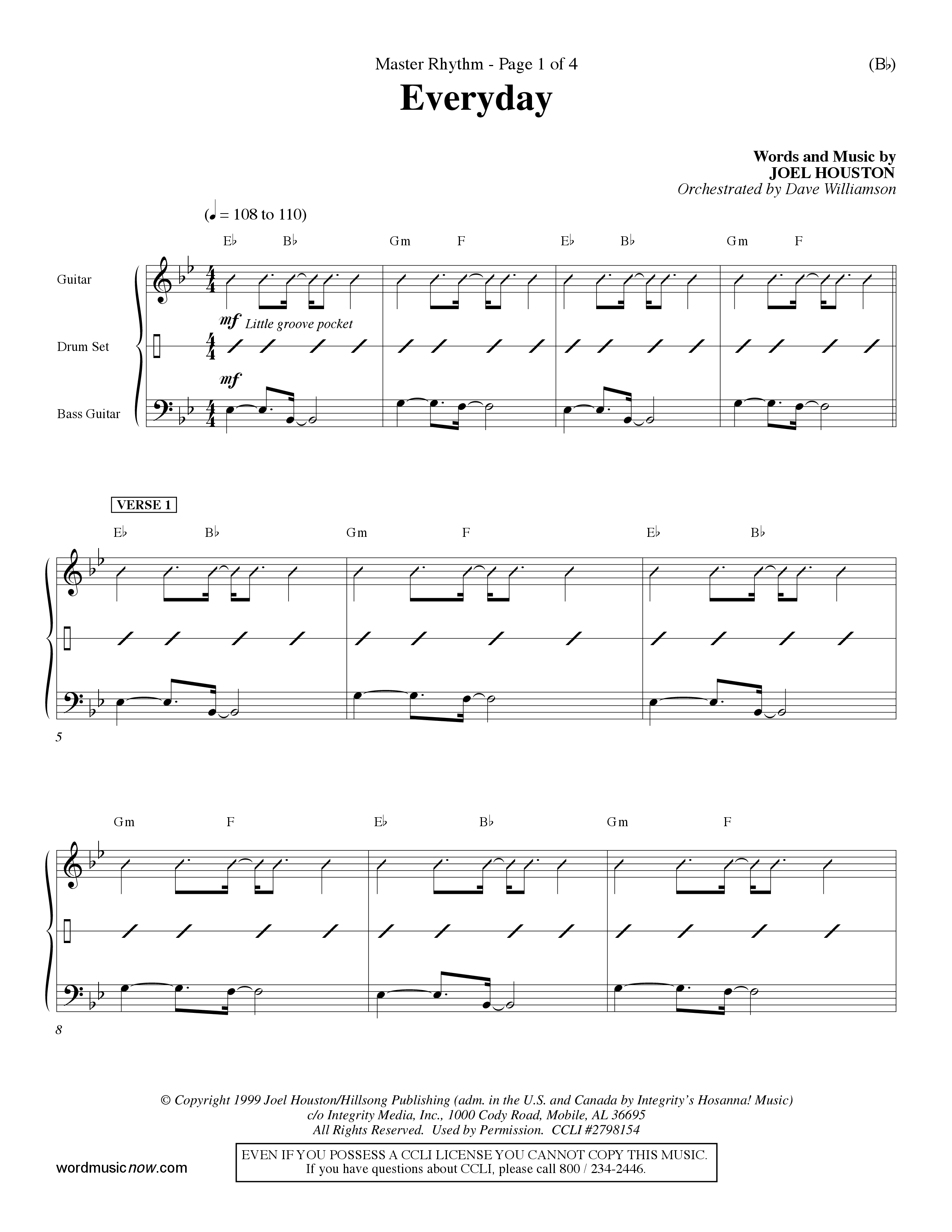 Everyday (Choral Anthem SATB) Rhythm Chart (Word Music Choral / Orch. Dave Williamson)