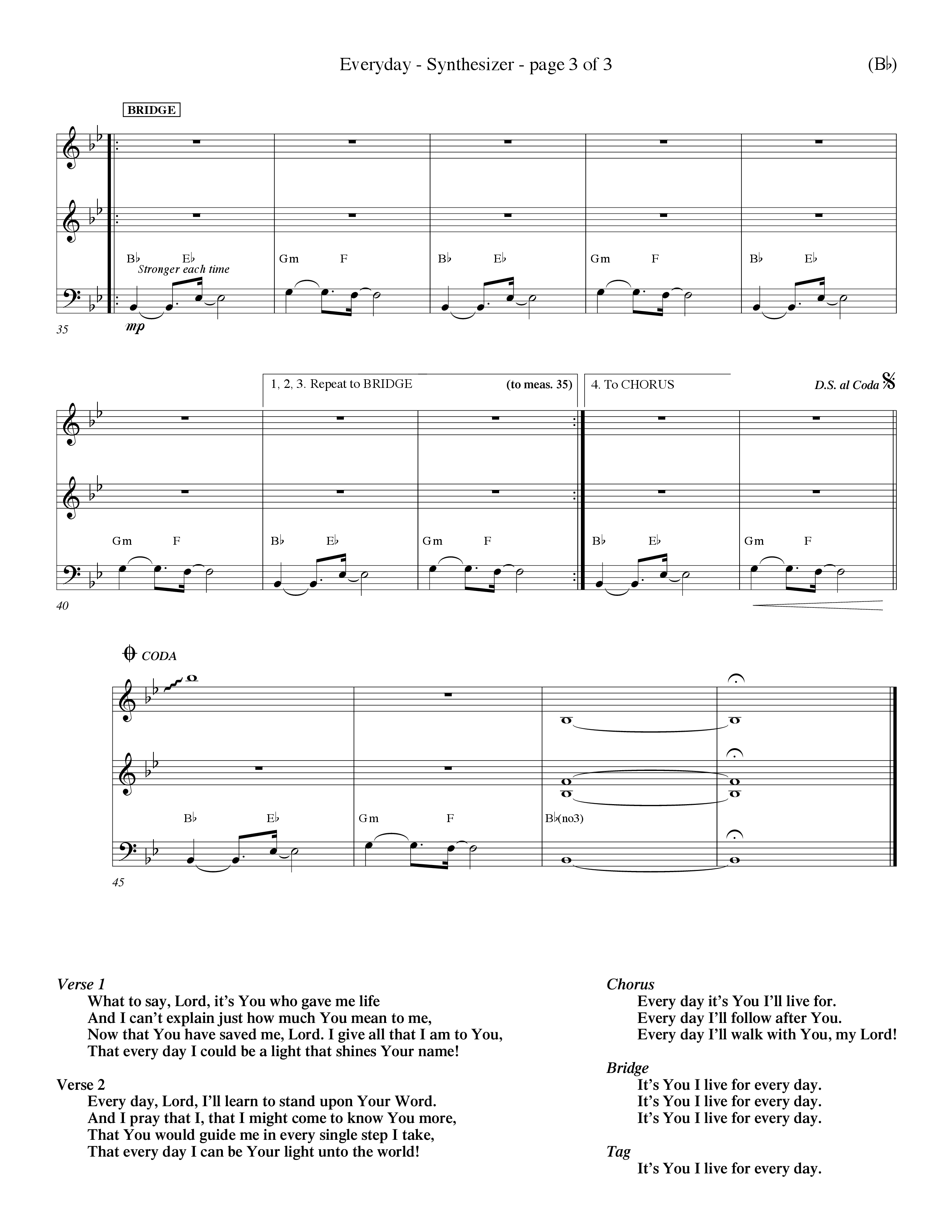 Everyday (Choral Anthem SATB) Synth (Word Music Choral / Orch. Dave Williamson)