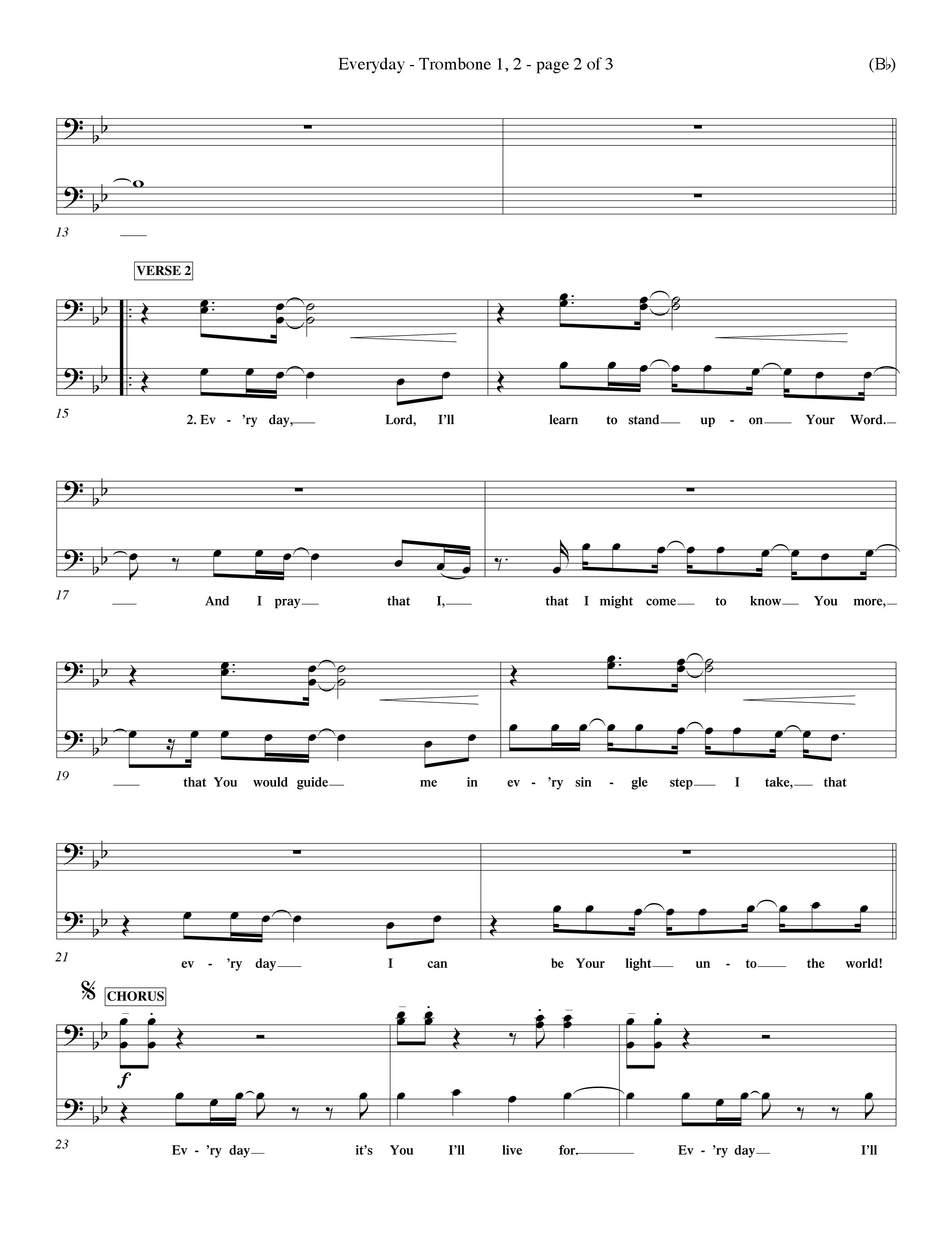 Everyday (Choral Anthem SATB) Trombone 1/2 (Word Music Choral / Orch. Dave Williamson)