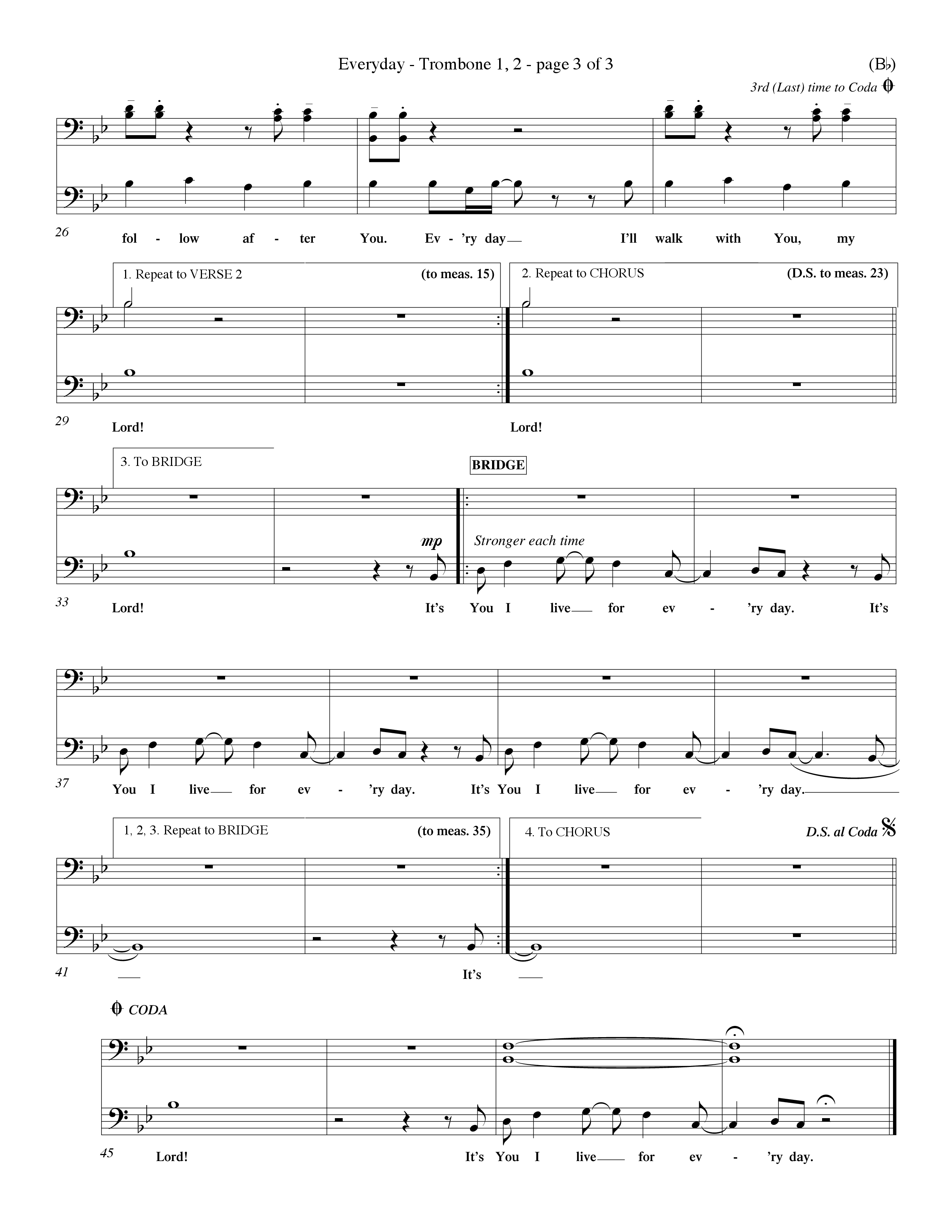 Everyday (Choral Anthem SATB) Trombone 1/2 (Word Music Choral / Orch. Dave Williamson)