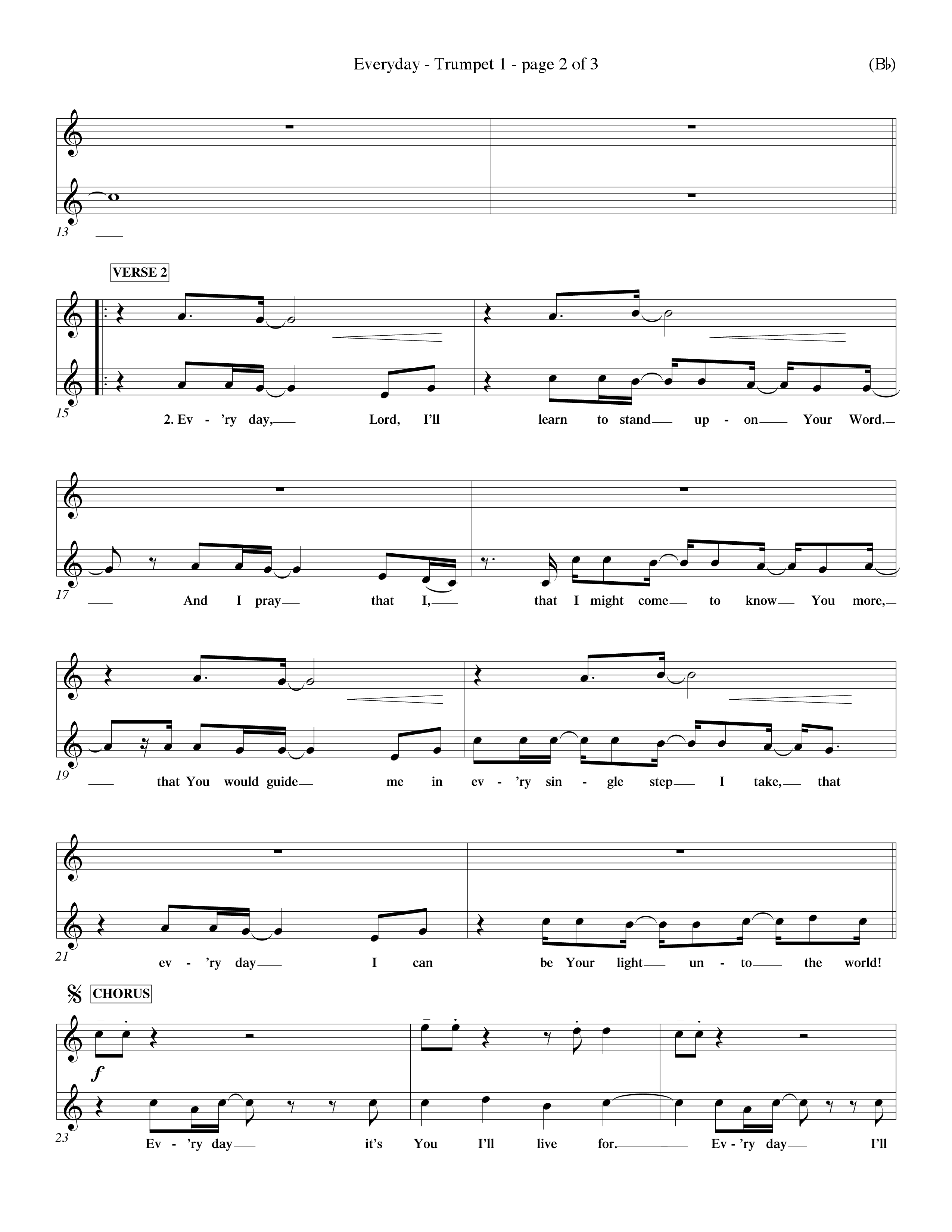 Everyday (Choral Anthem SATB) Trumpet 1 (Word Music Choral / Orch. Dave Williamson)