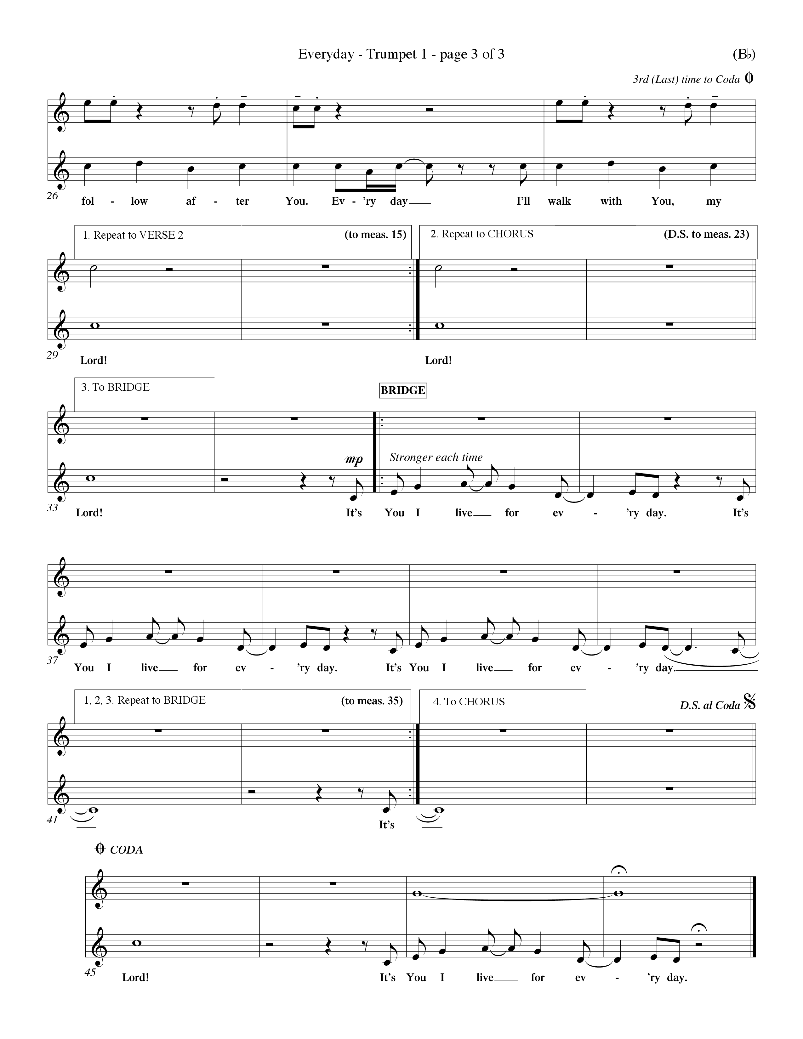 Everyday (Choral Anthem SATB) Trumpet 1 (Word Music Choral / Orch. Dave Williamson)