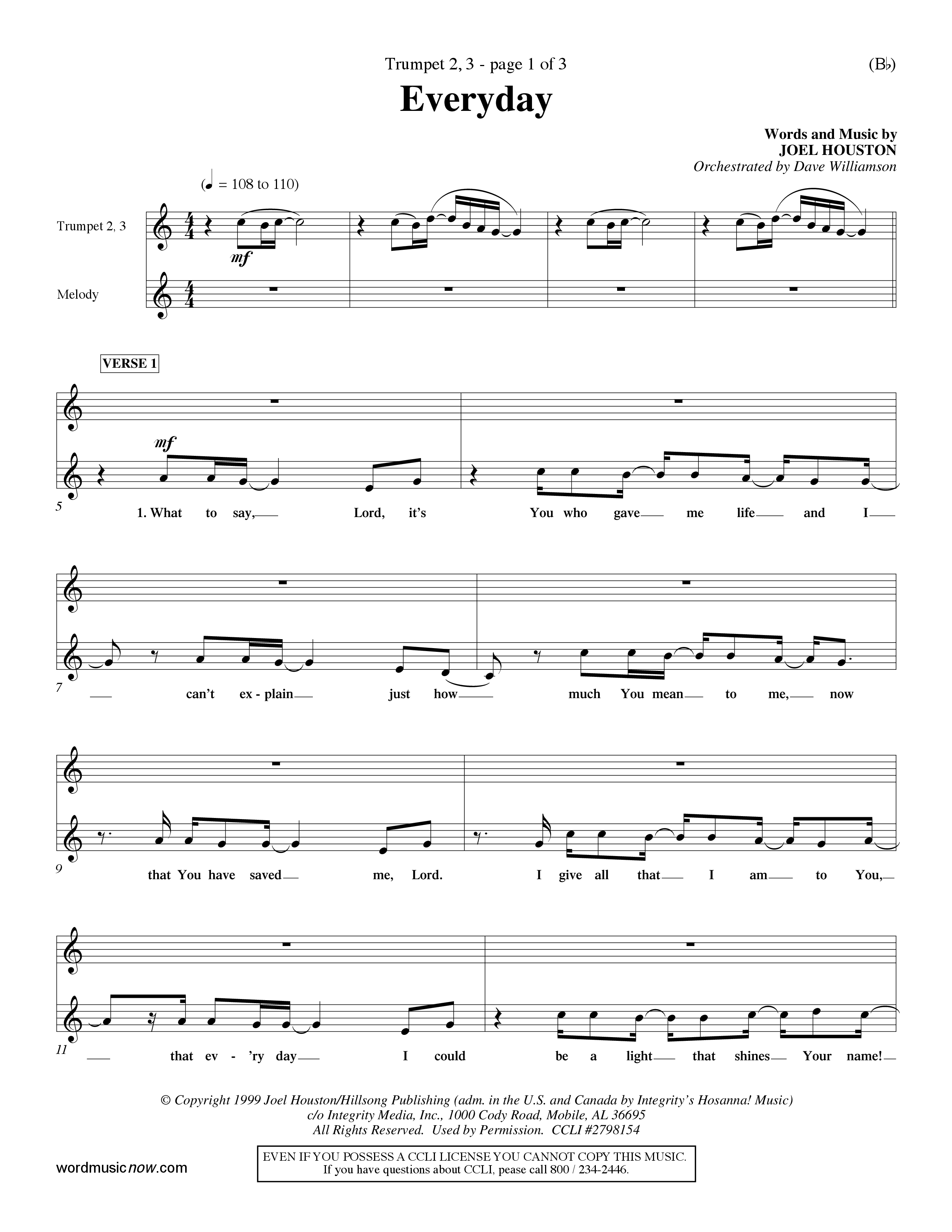 Everyday (Choral Anthem SATB) Trumpet 2/3 (Word Music Choral / Orch. Dave Williamson)