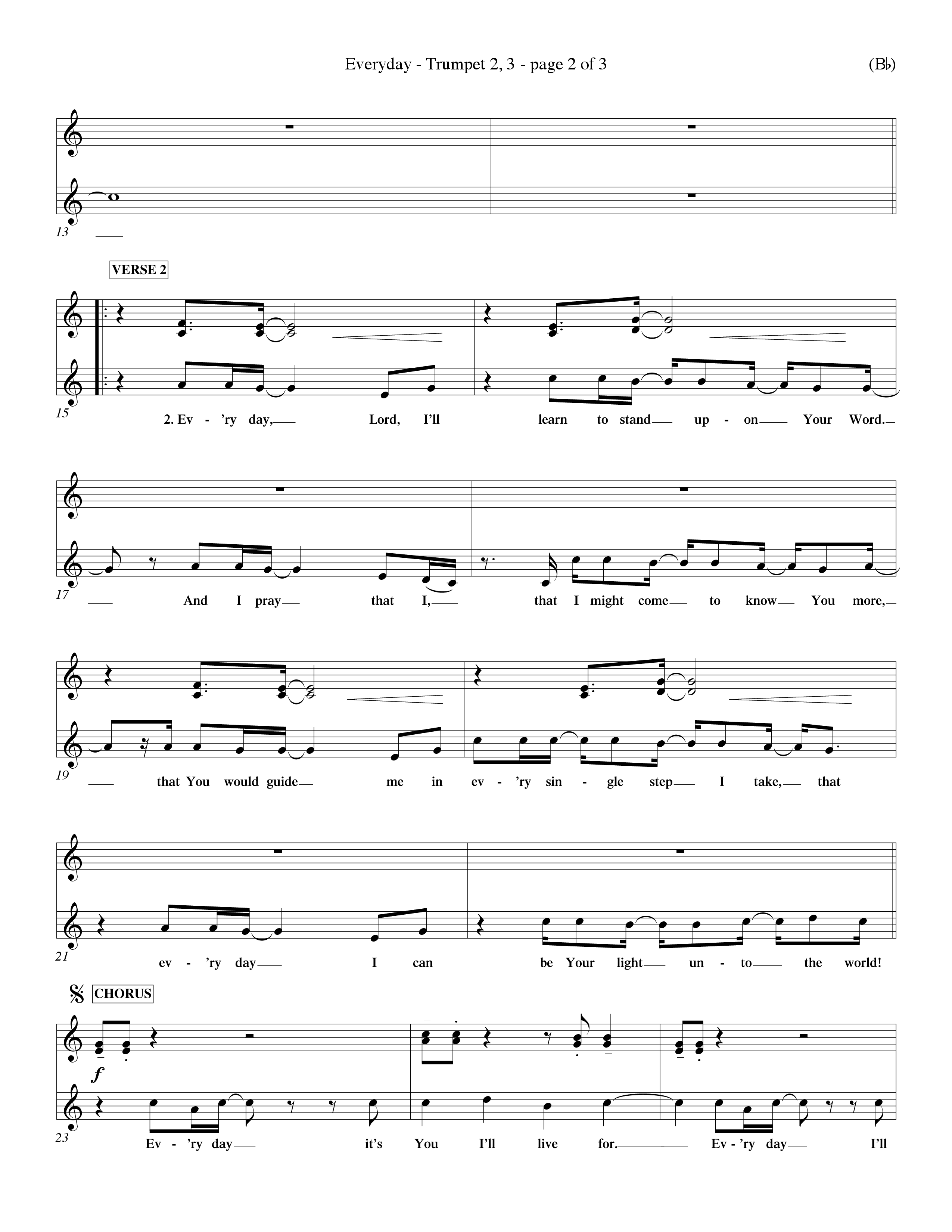 Everyday (Choral Anthem SATB) Trumpet 2/3 (Word Music Choral / Orch. Dave Williamson)