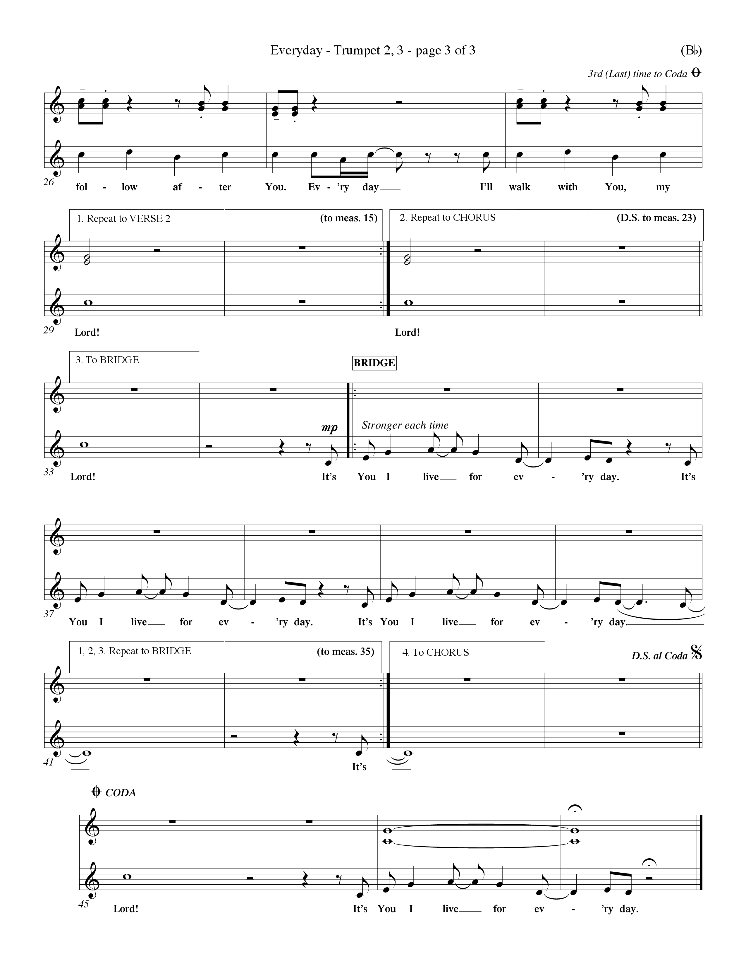 Everyday (Choral Anthem SATB) Trumpet 2/3 (Word Music Choral / Orch. Dave Williamson)