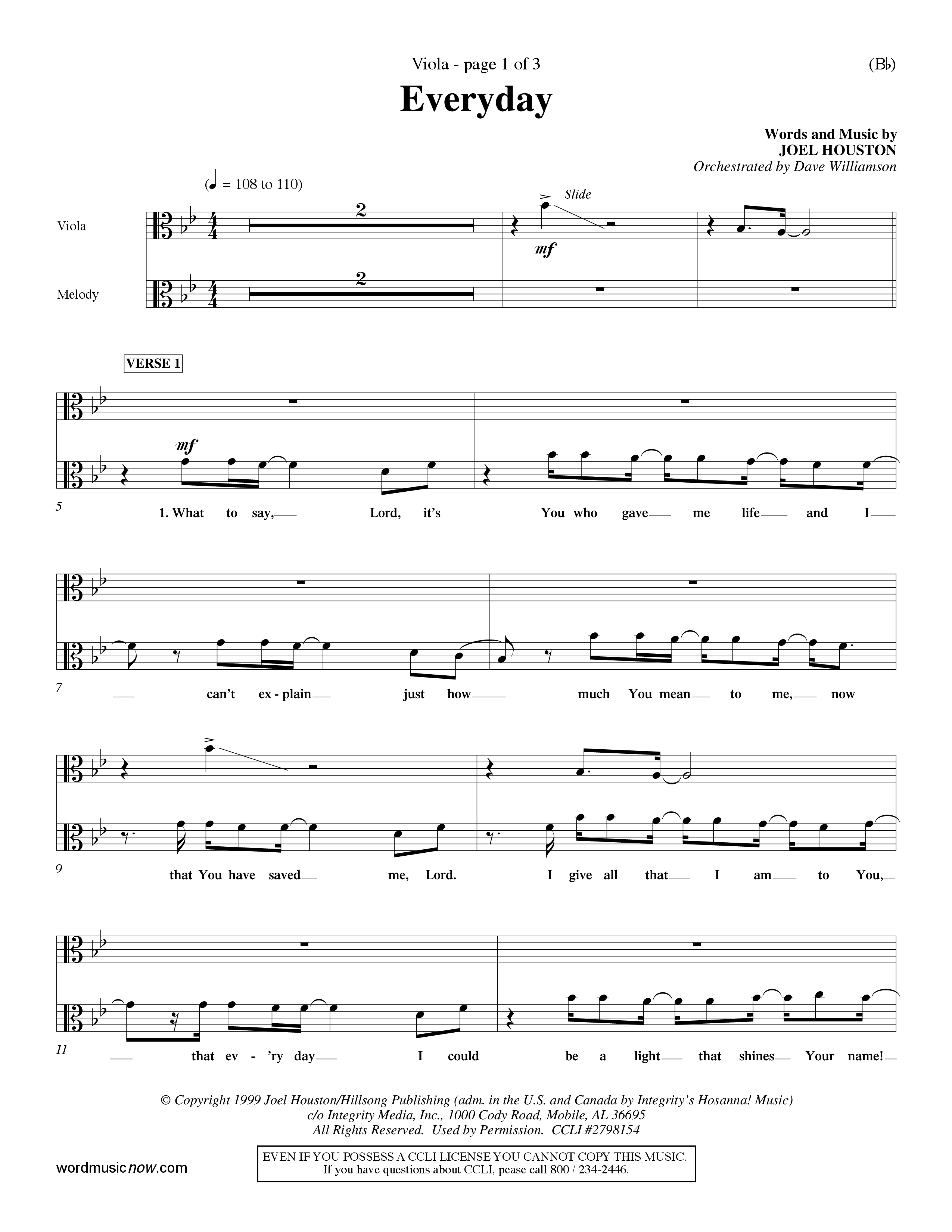 Everyday (Choral Anthem SATB) Viola (Word Music Choral / Orch. Dave Williamson)