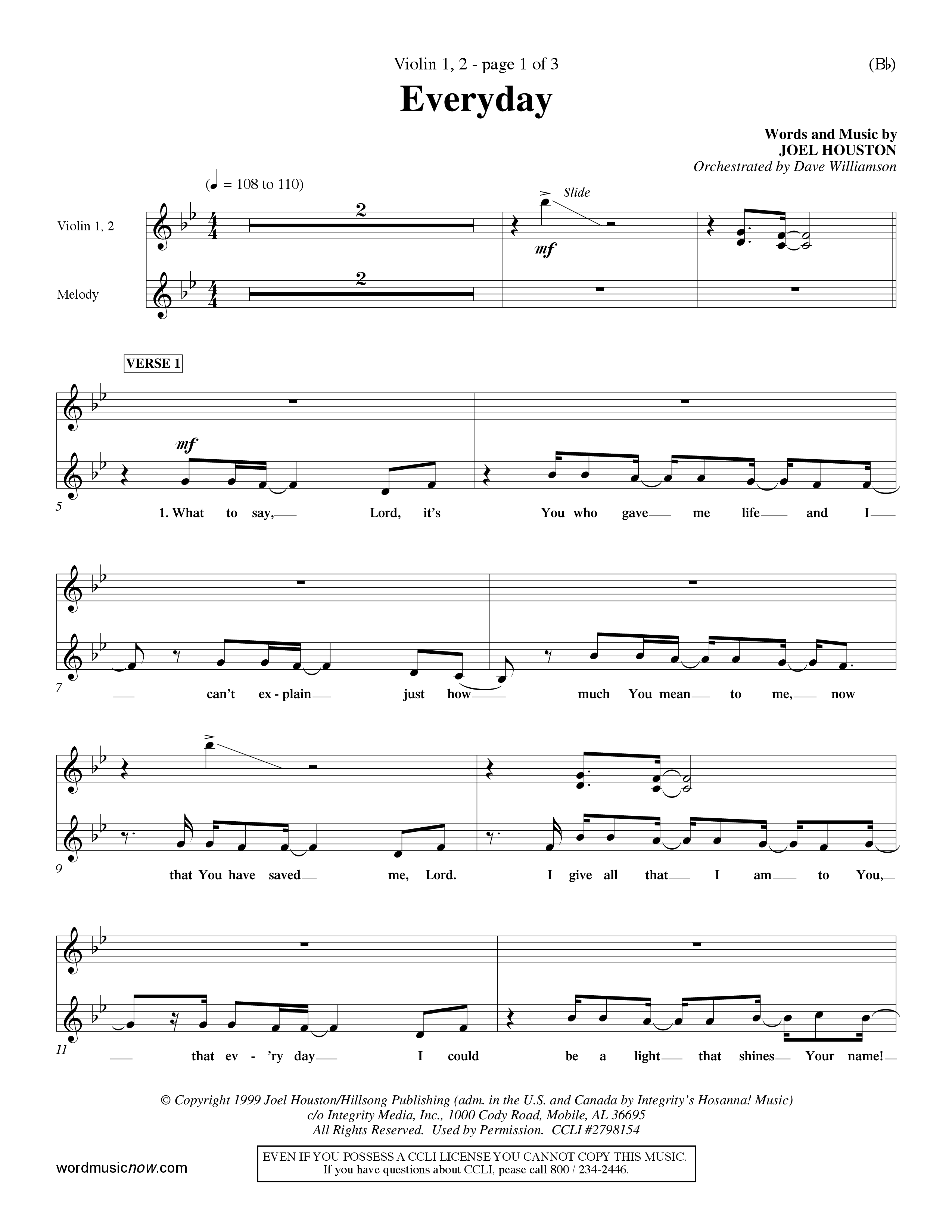 Everyday (Choral Anthem SATB) Violin 1/2 (Word Music Choral / Orch. Dave Williamson)