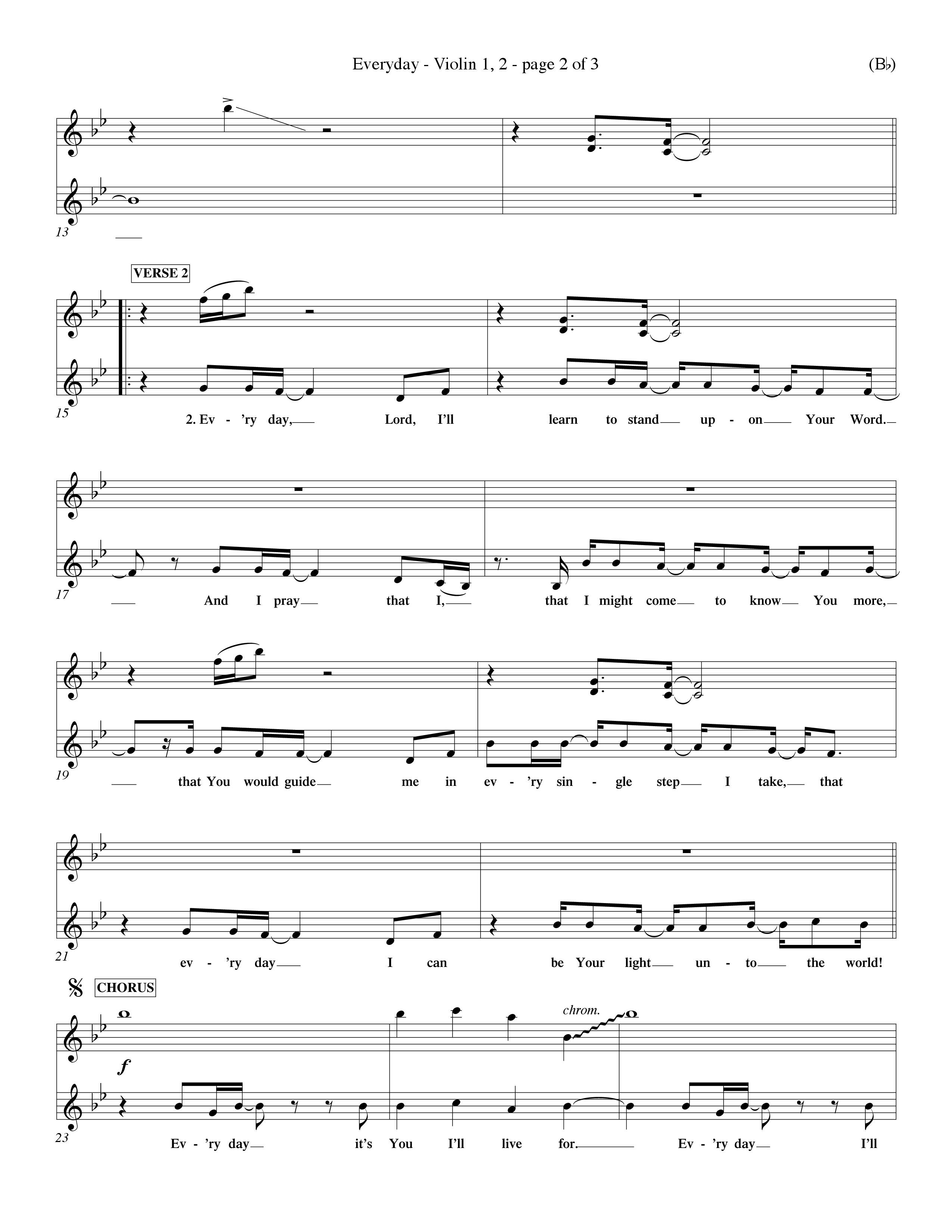 Everyday (Choral Anthem SATB) Violin 1/2 (Word Music Choral / Orch. Dave Williamson)