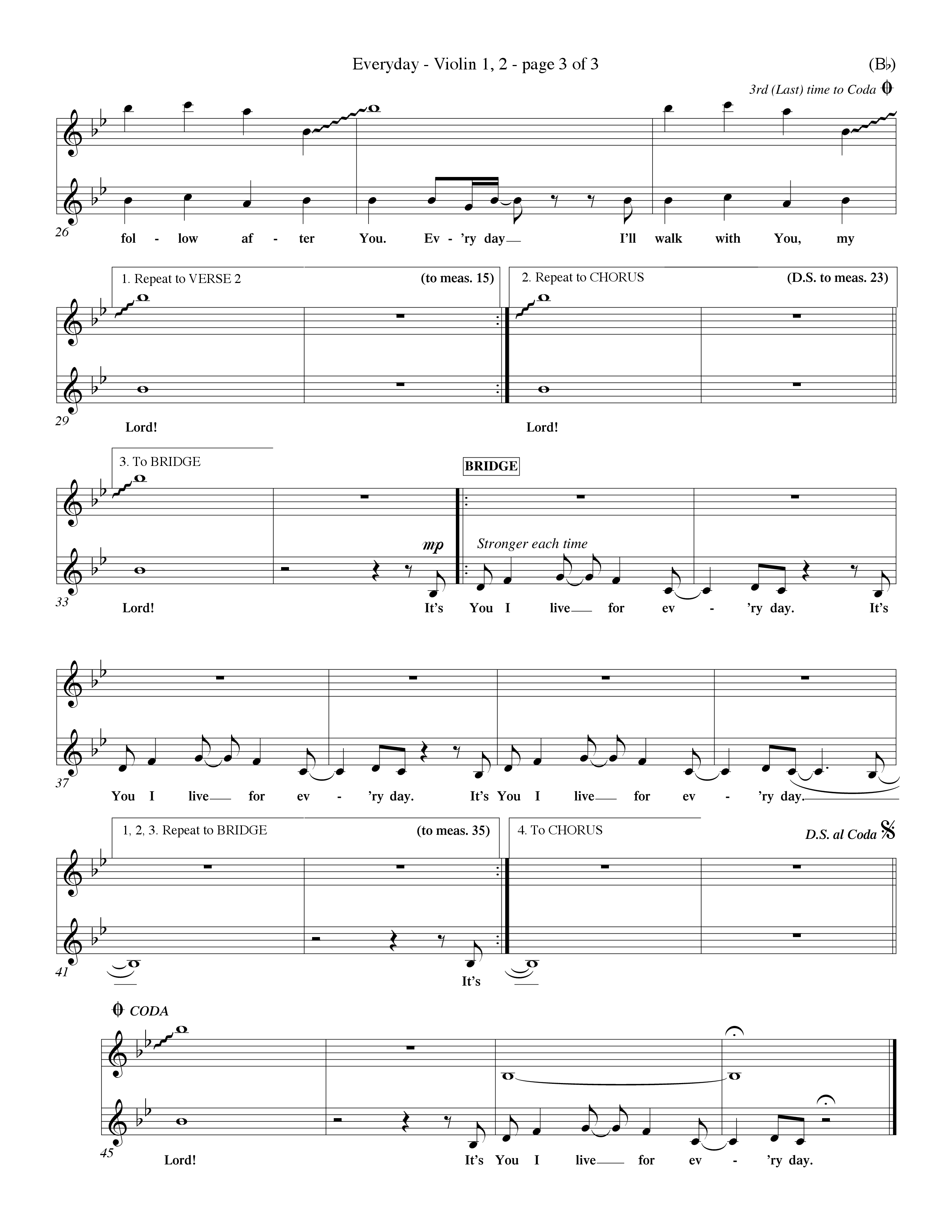 Everyday (Choral Anthem SATB) Violin 1/2 (Word Music Choral / Orch. Dave Williamson)