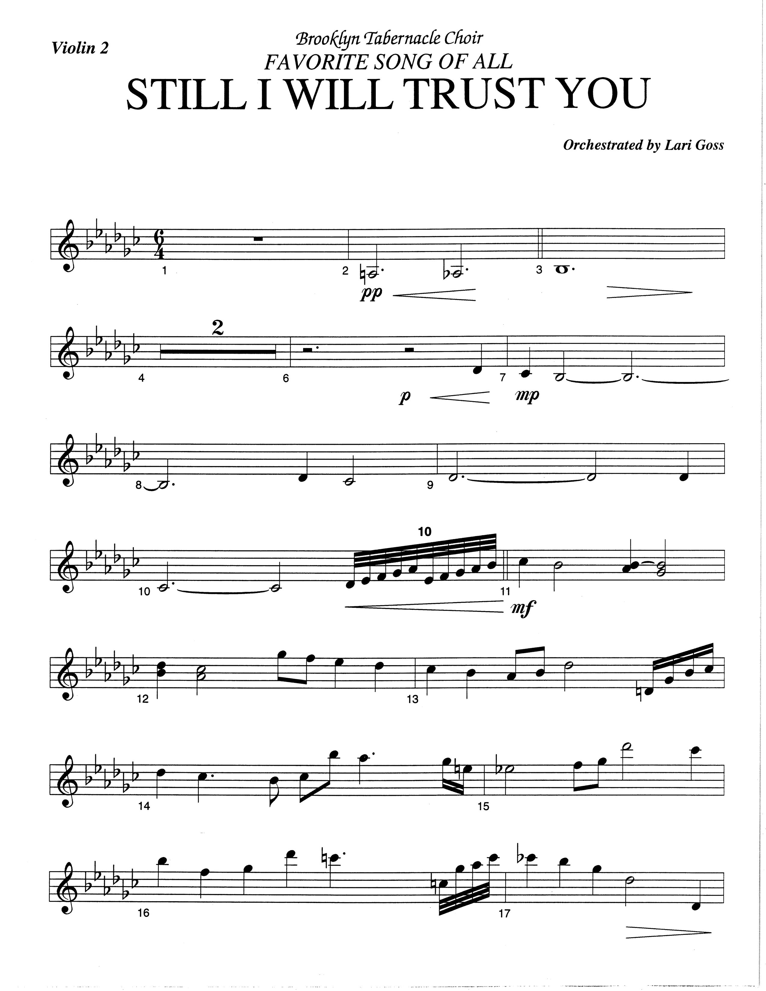 Still I Will Trust You (Choral Anthem SATB) Violin 2 (The Brooklyn Tabernacle Choir / Arr. Carol Cymbala)