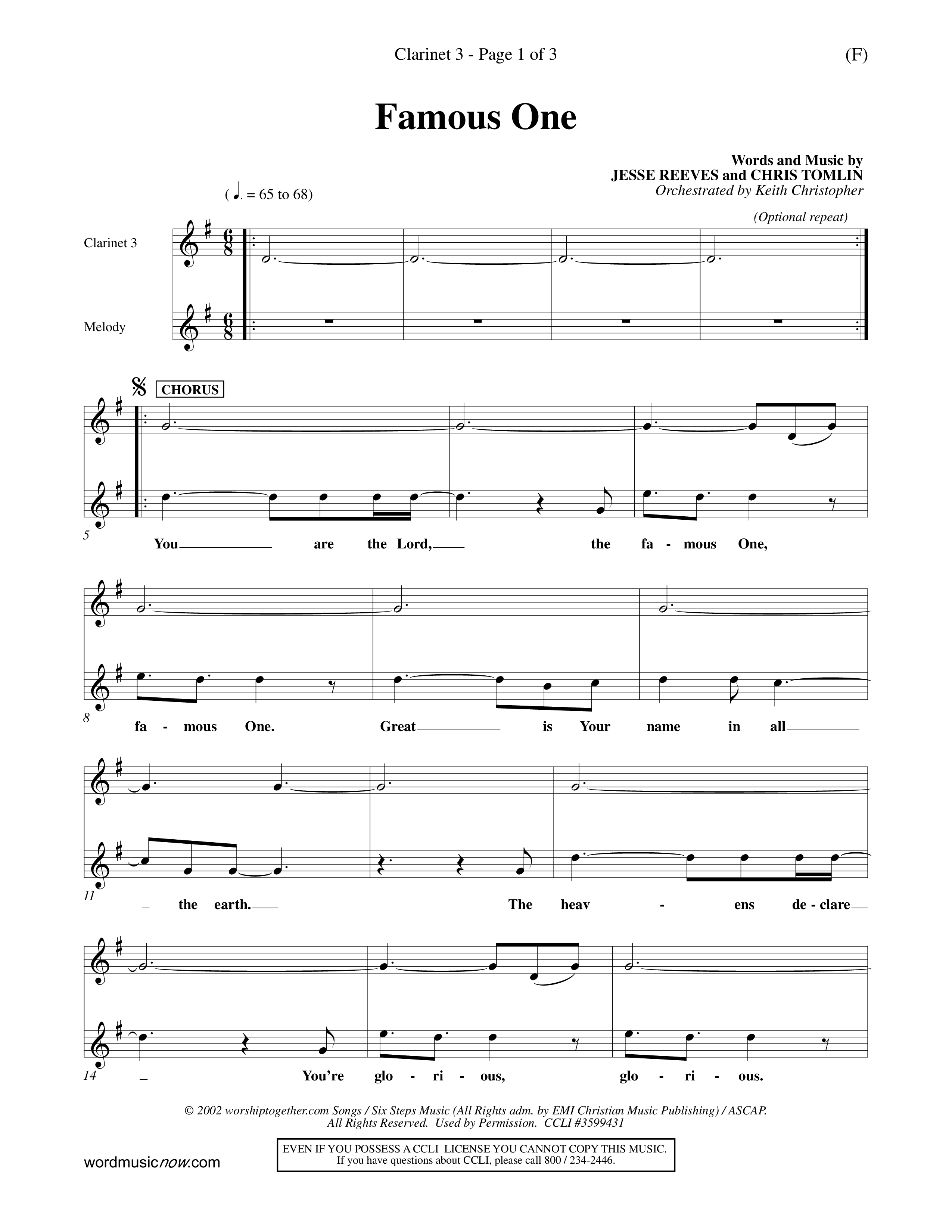 Famous One (Choral Anthem SATB) Clarinet 3 (Word Music Choral / Orch. Keith Christopher)