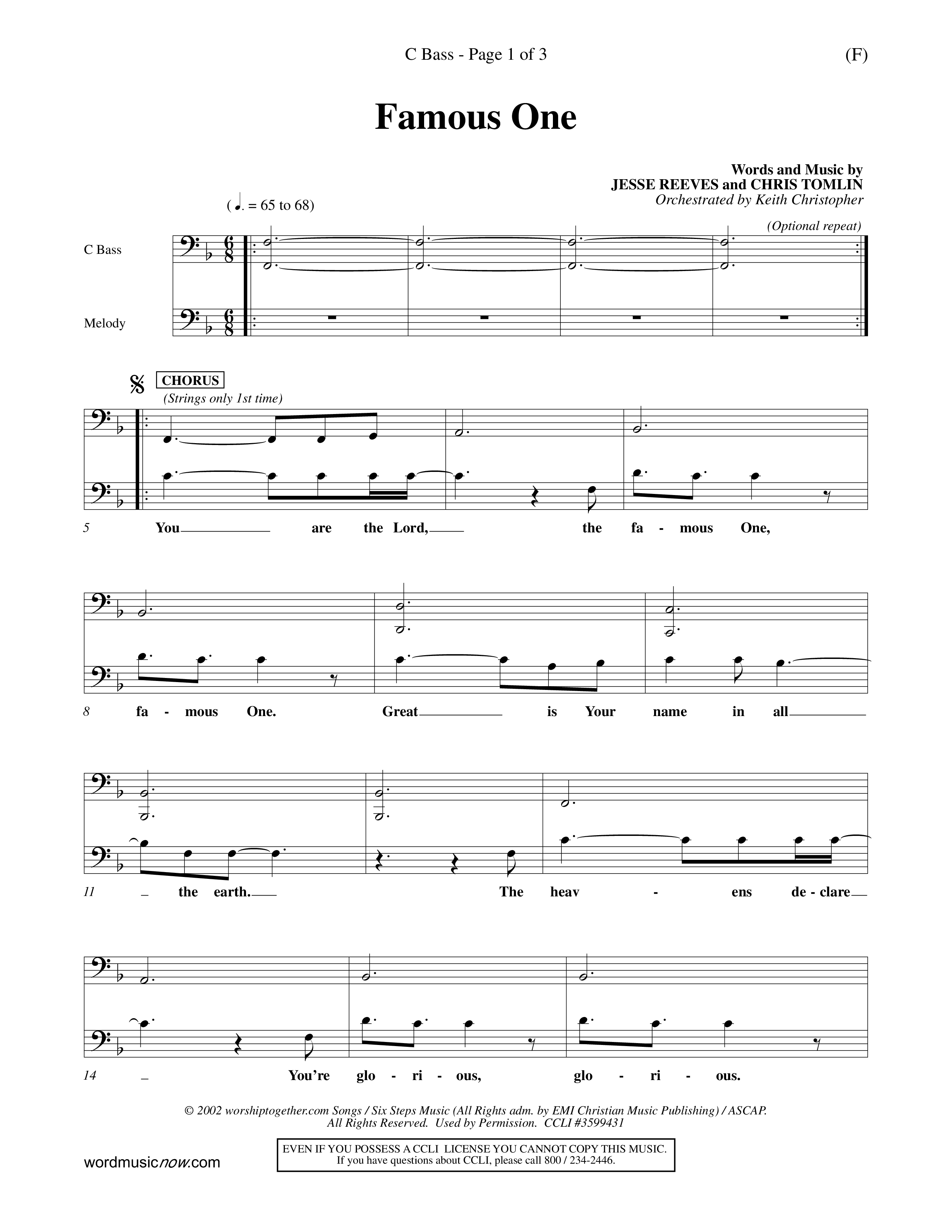 Famous One (Choral Anthem SATB) Contrabass (Word Music Choral / Orch. Keith Christopher)